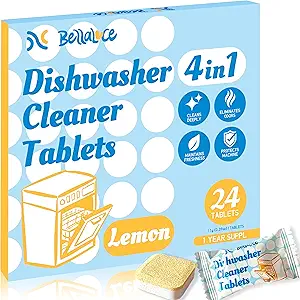 Dishwasher Cleaner Tablets Deodorizer Pods-24 Pack Deep Cleaning Dish Washer Descaler Freshener-Grime Limescale Heavy Duty Grease Odor Smell Remover-for All Dishwashers Lemon Foaming 1 Year Supply