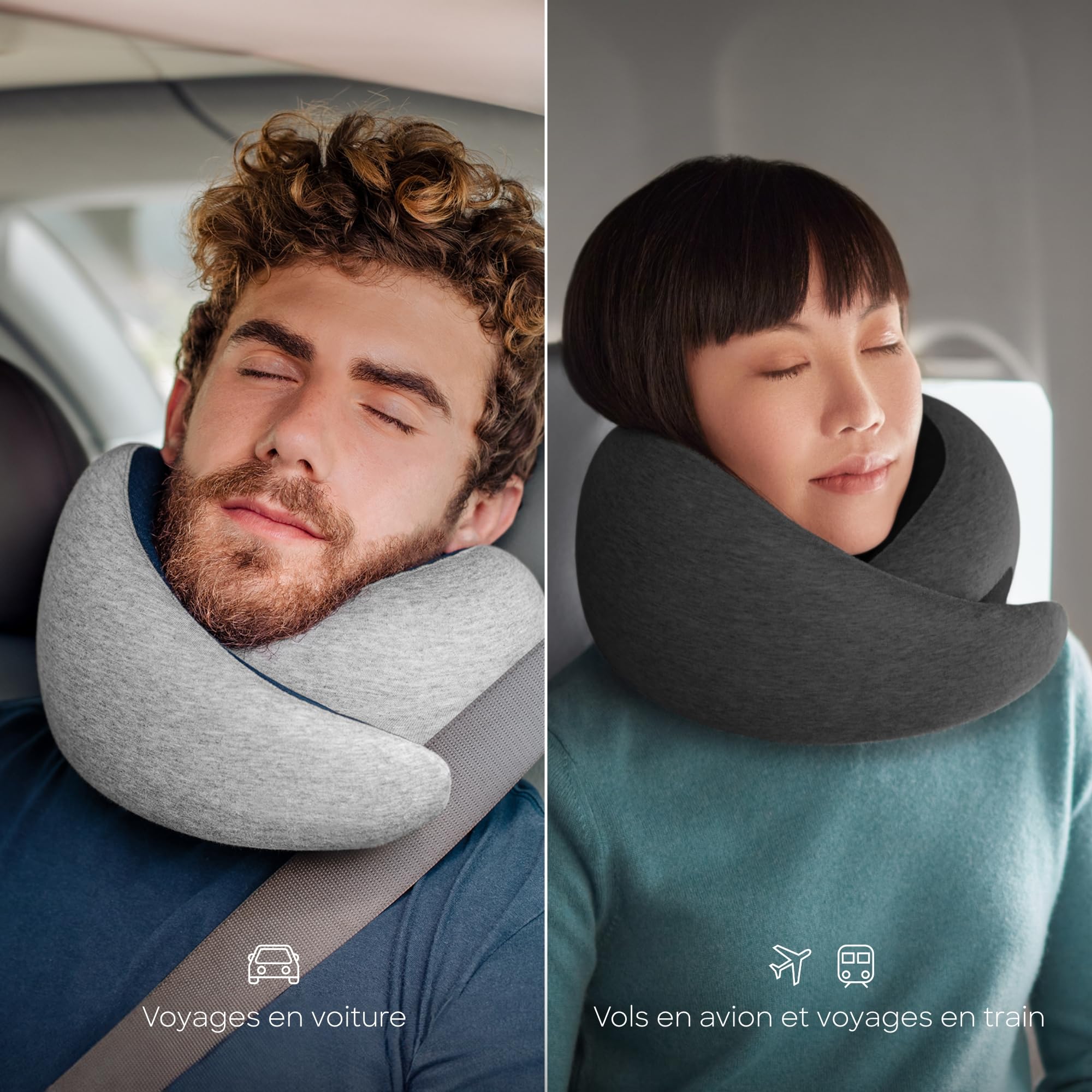 Ostrichpillow Go Neck Pillow - Oreiller de Voyage en Mousse à Mémoire de Forme, Design Ergonomique à 360º, Côtés Asymétriques, Sac de Voyage Inclus, Housse en Modal Lavable