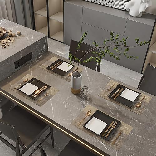 Miniatura 6 de Juego de 6 manteles individuales modernos color champán de PVC duraderos, manteles individuales tejidos de vinilo para mesa de comedor, resistentes