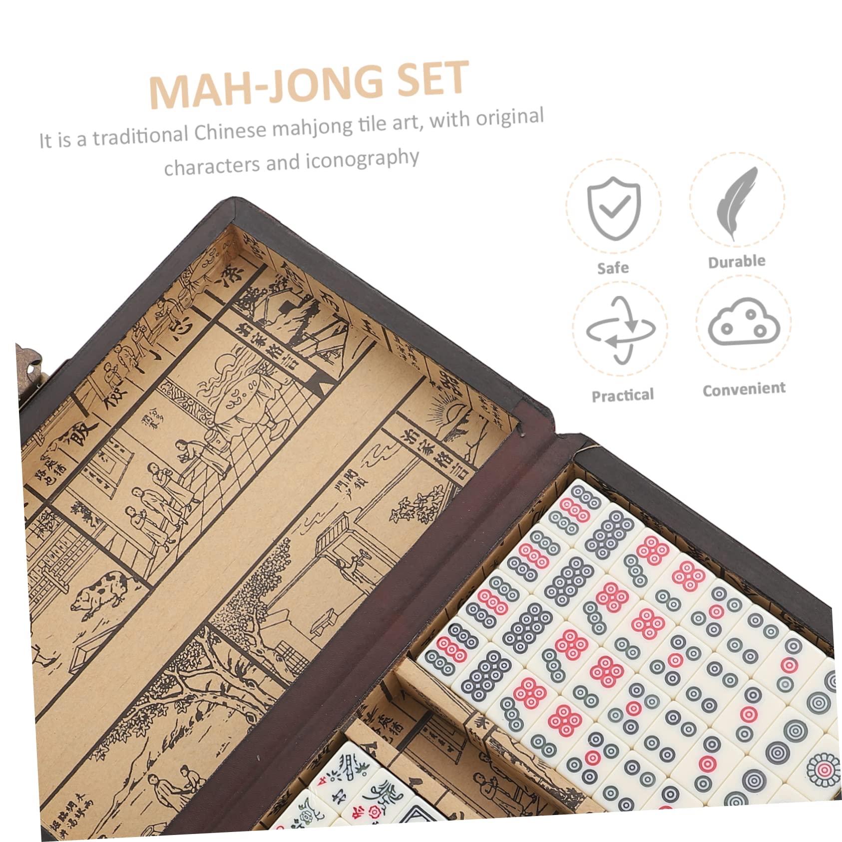 BESTonZON Kleines Tragbares Chinesisches Mahjong Satz mit Holzkoffer Leichtgewichtiges Fliesen Mahjong Spiel für Reisen und Unterhaltung im Kreativen Traditionellen Stil