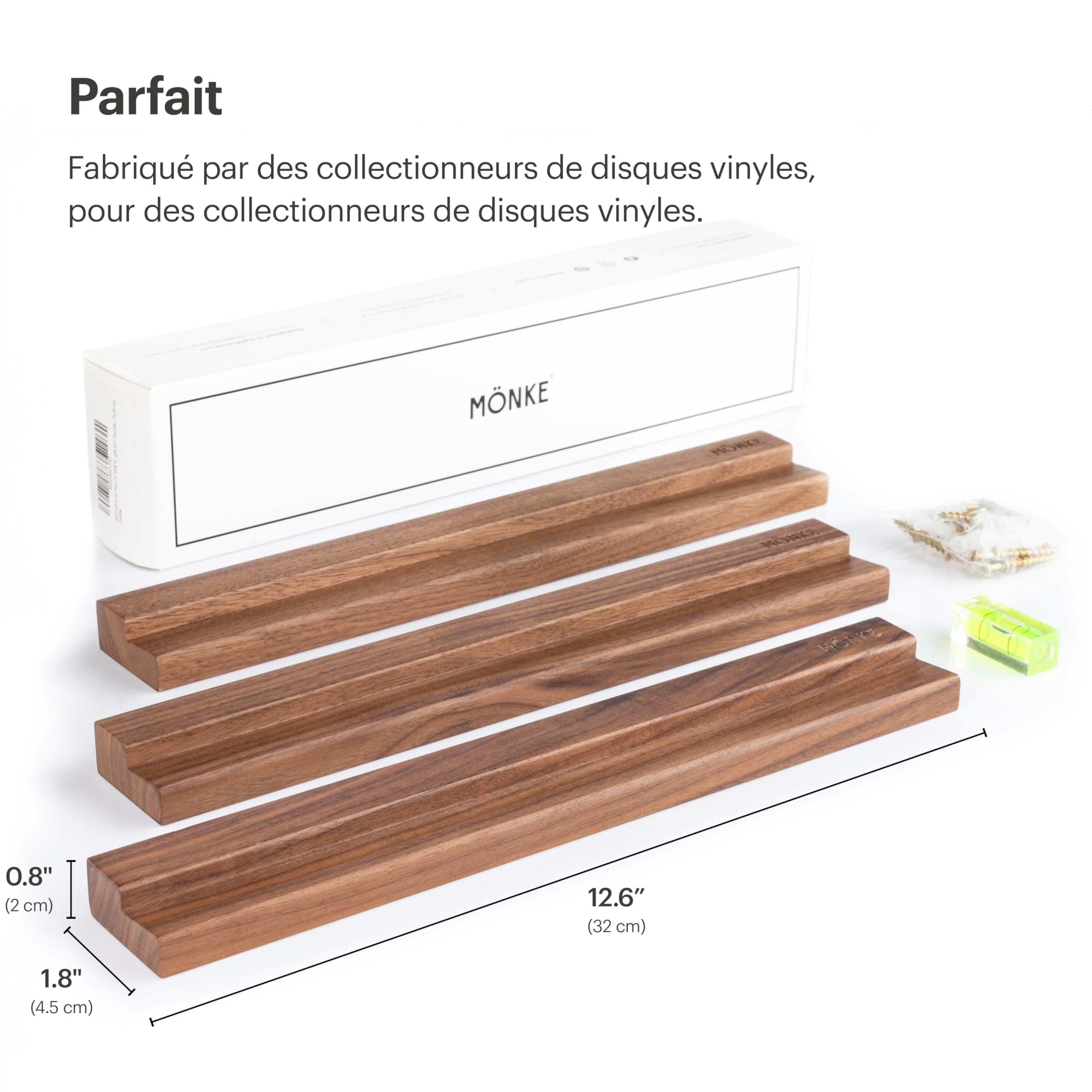 3 étagères pour disques vinyles - Affichez élégamment Vos disques préférés ou en Cours de Lecture au Mur - Convient à 3 disques de Toutes Tailles (Noyer)