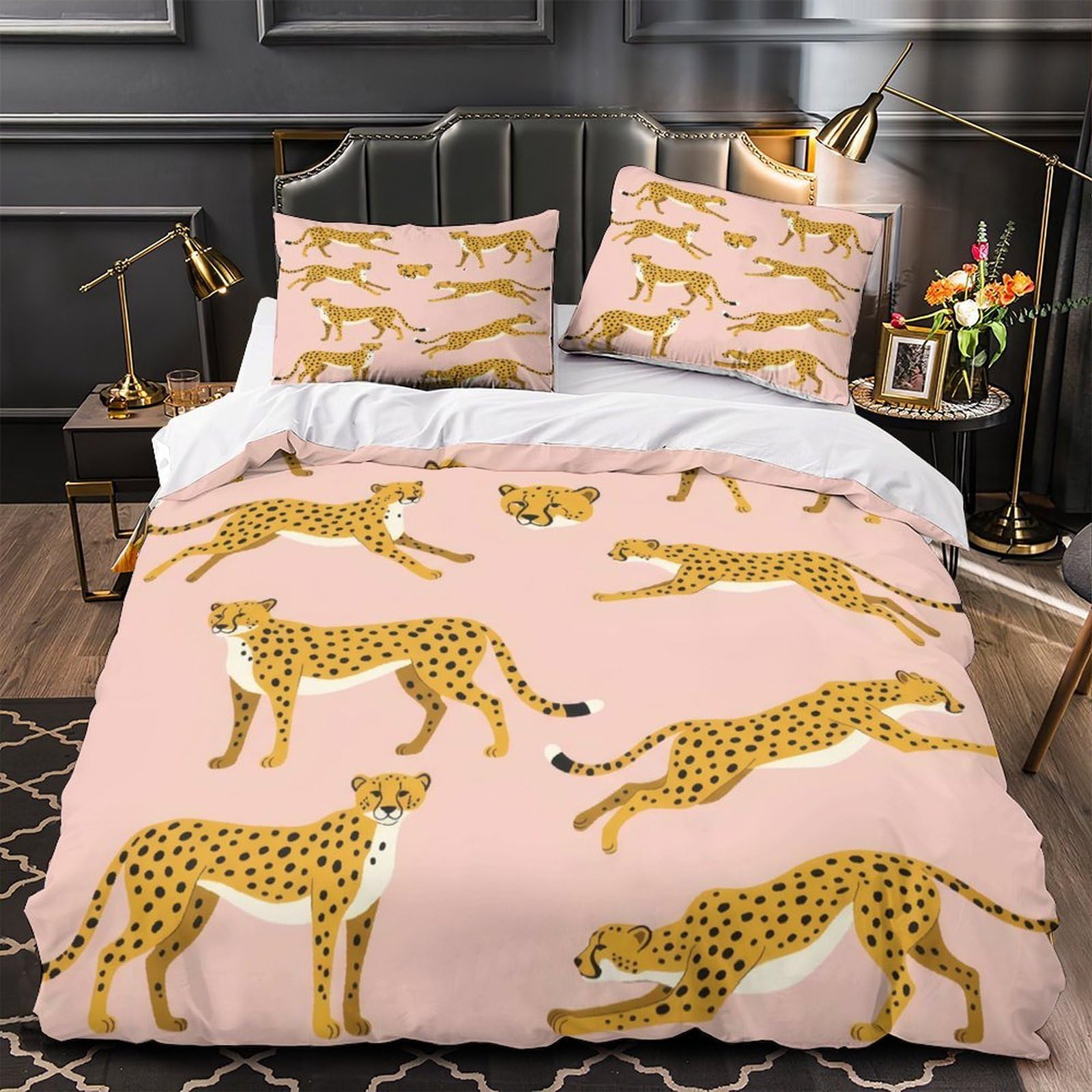 Housse de couette guépard 3D en microfibre 135x200 pour lit simple
