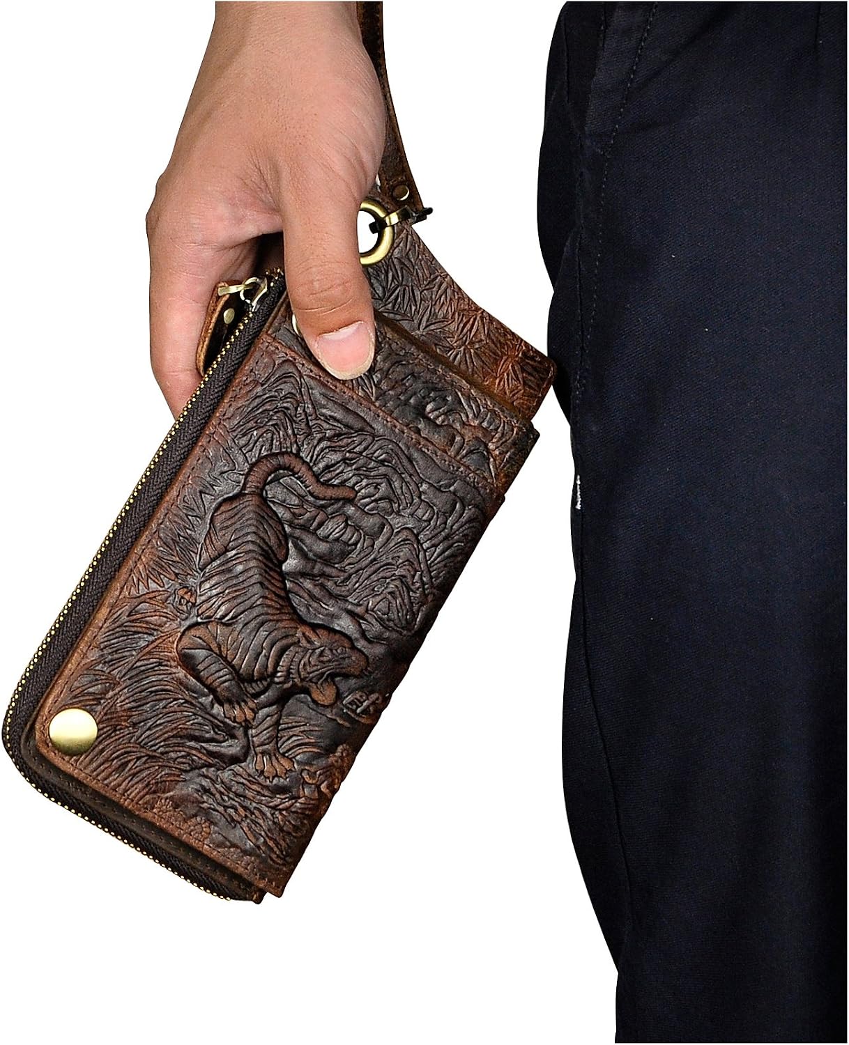 Le'aokuu Mens Genuine Leather Bifold Wallet Organizer Checkbook Iron Chain image 5