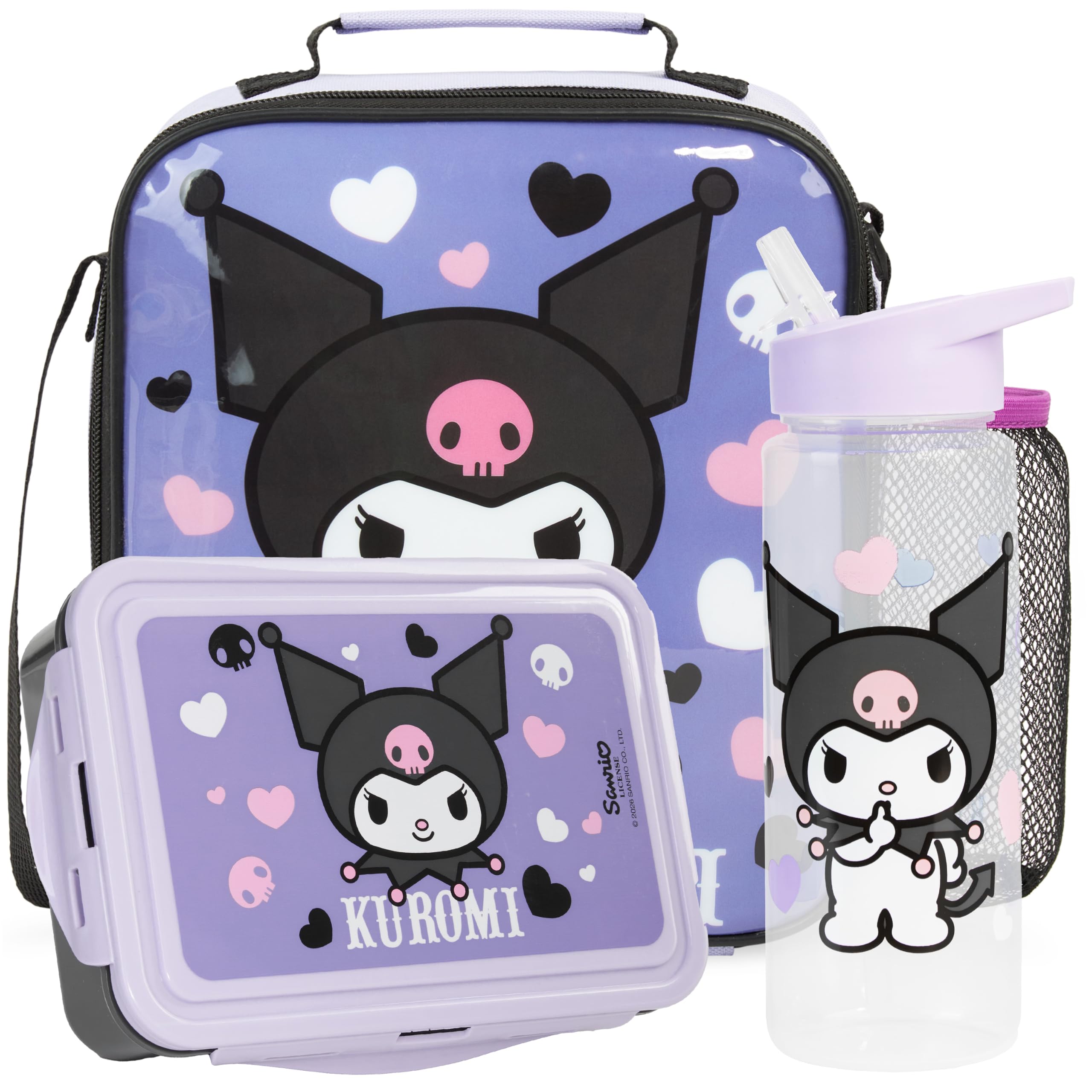 Get Trend Sanrio Kuromi Girls Lunch Bag Set with Bento Box & Bottle