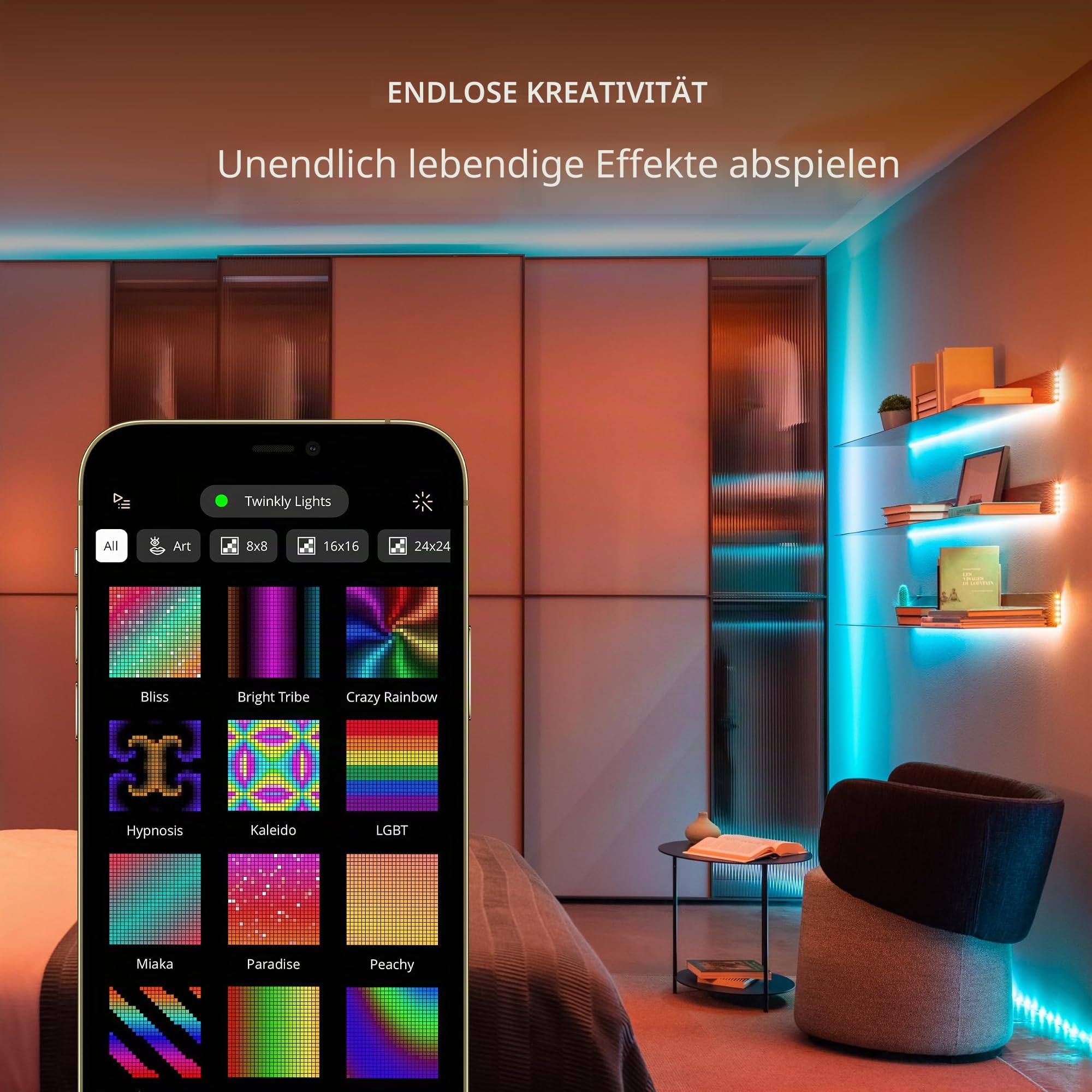 Twinkly Dots - App-gesteuerte flexible LED-Lichterkette mit 400 RGB-LEDs (16 Millionen Farben) 20 m Transparenter Draht Innen- und Außenbereich Smart Home Beleuchtung Dekoration, TWD400STP-T