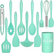 Kitchen Utensil Set - 12 Cooking Utensils Set- Colorful Silicone Kitchen Utensils - Nonstick Cookware with Spatula Set - Kitchen Tools Kitchen Gadgets with Utensil Crock by Umite Chef(Green-12 PCS) …