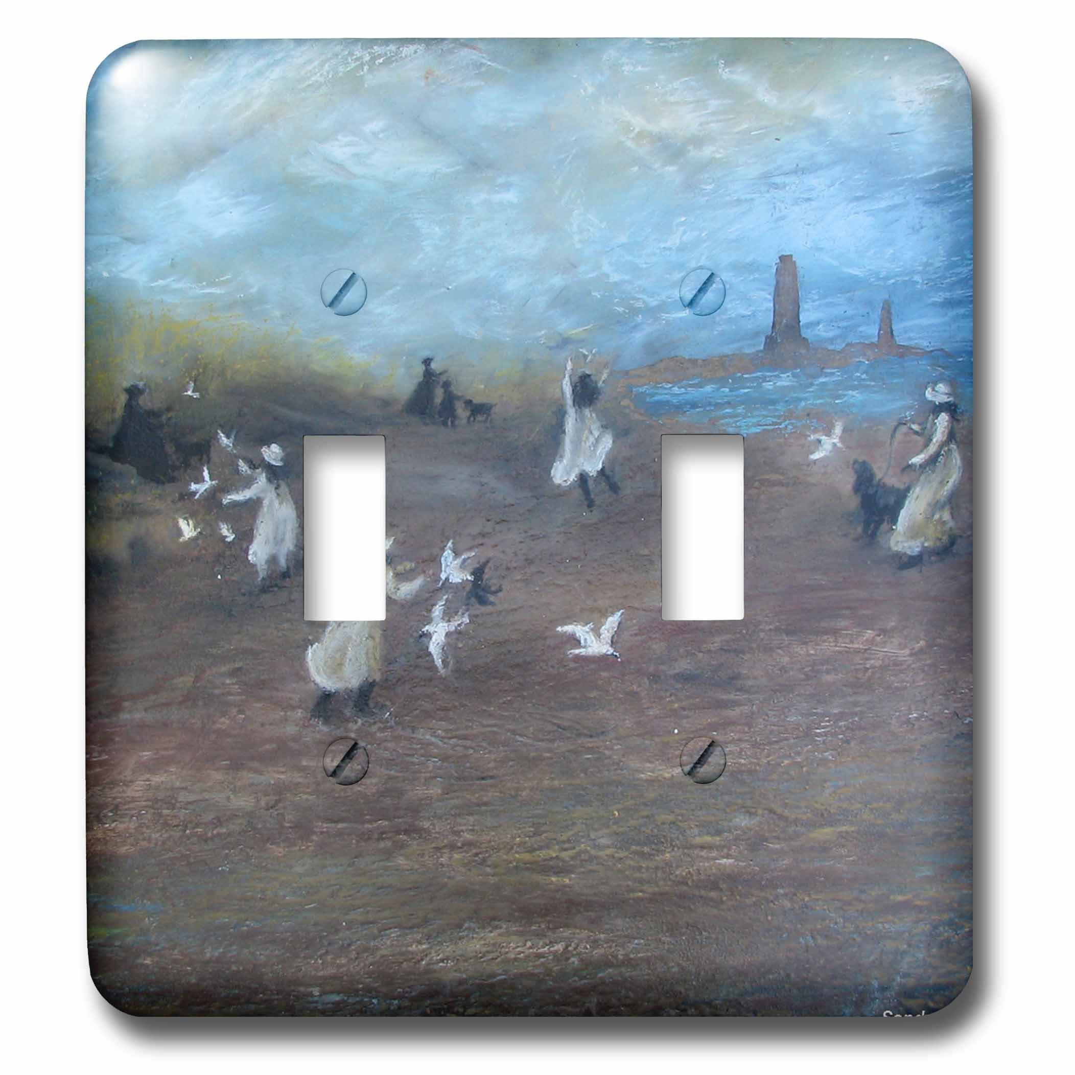 Amazon.co.jp: 3drose LLC lsp _ 66332 _ 2 Girls、犬と鳥on the beach