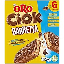 Oro Ciok Barretta, Biscotto Fragrante Coperto di Cioccolato al Latte e Ripieno di Riso Soffiato e Cacao, Merenda Semplice e Golosa, Fonte Naturale di Fibre, 162g (6 monoporzioni da 27g)