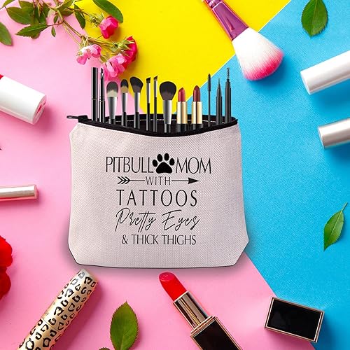 Miniatura 3 de Pitbull Owner Bolsa de maquillaje Pitbull Mamá tatuaje ojos bonitos muslos gruesos bolsa de cosméticos Pitbull amante regalo, PITBULL MOM B