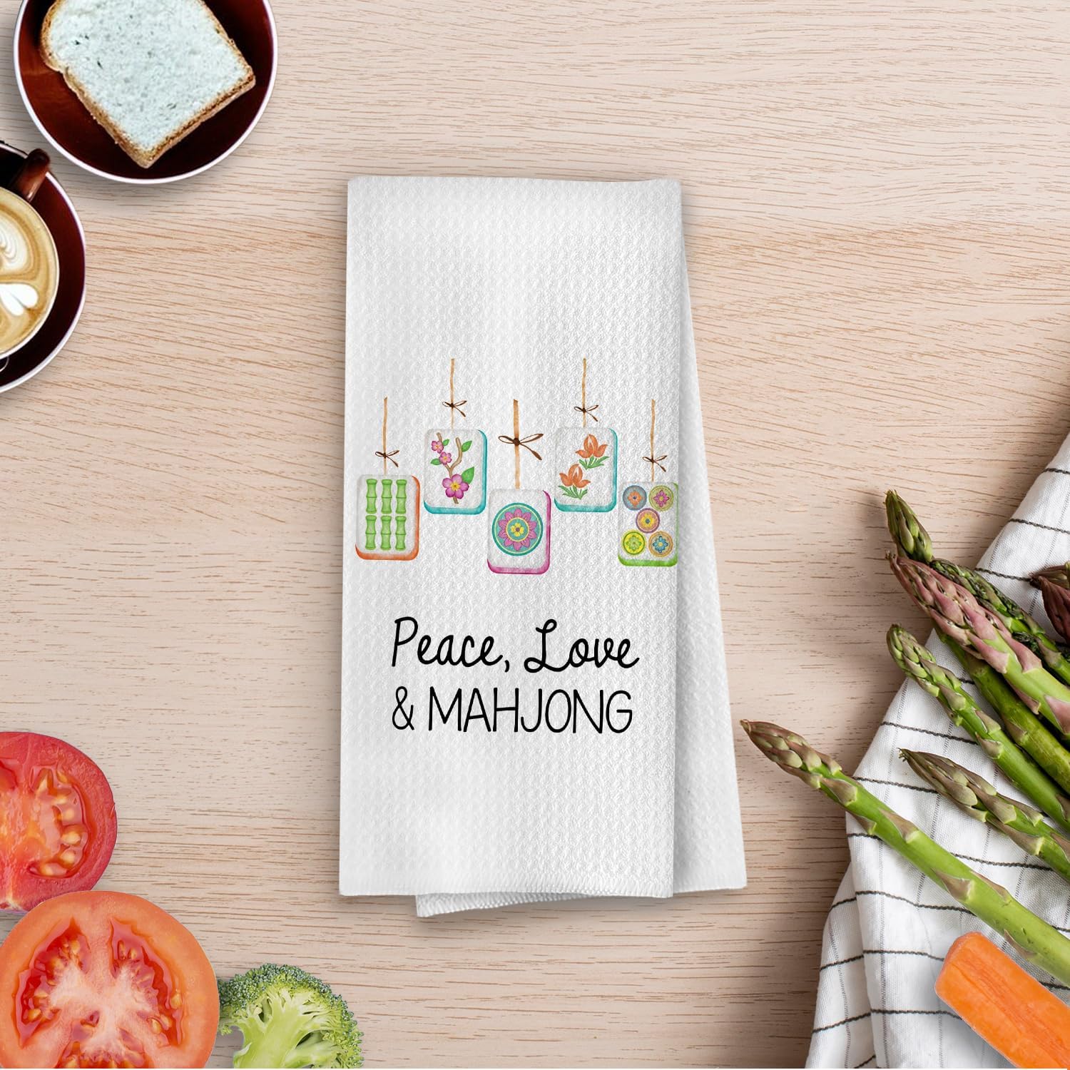 Mahjong Gifts Dish Towels - Mahjong Waffle Weave Kitchen Towels, Mah Jong Decorative Hand Towel, Hostess Gifts Tea Towel, 16×24 Inches