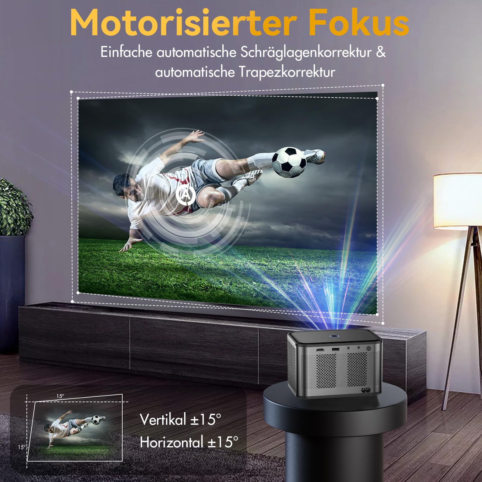 Mini Beamer,【Elektrischer Fokus】 A40 Tragbarer Projektor 4K, 500ANSI Full HD 1080P WiFi Bluetooth Projektor, Trapezkorrektur, Beamer Handy, Heimkino für Telefon/Laptop/TV Stick/USB/HDMI