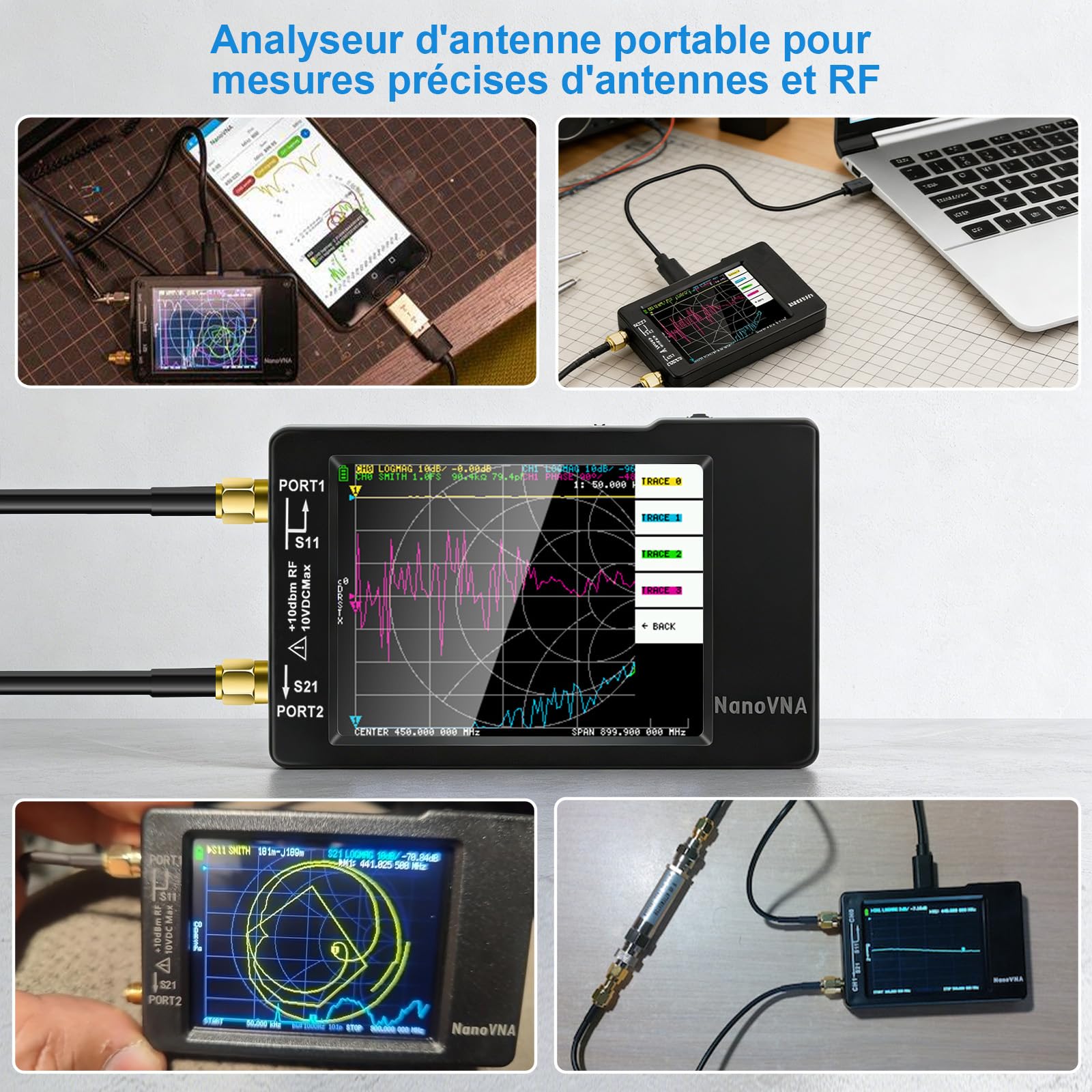 AURSINC Nanovna-H Analyseur réseau vectoriel 10 kHz - 1,5 GHz HF VHF UHF Analyseur d'antenne Mesure des paramètres S, Rapport d'onde Stationnaire de Tension, Retard, Table de Smith Version REV3.7