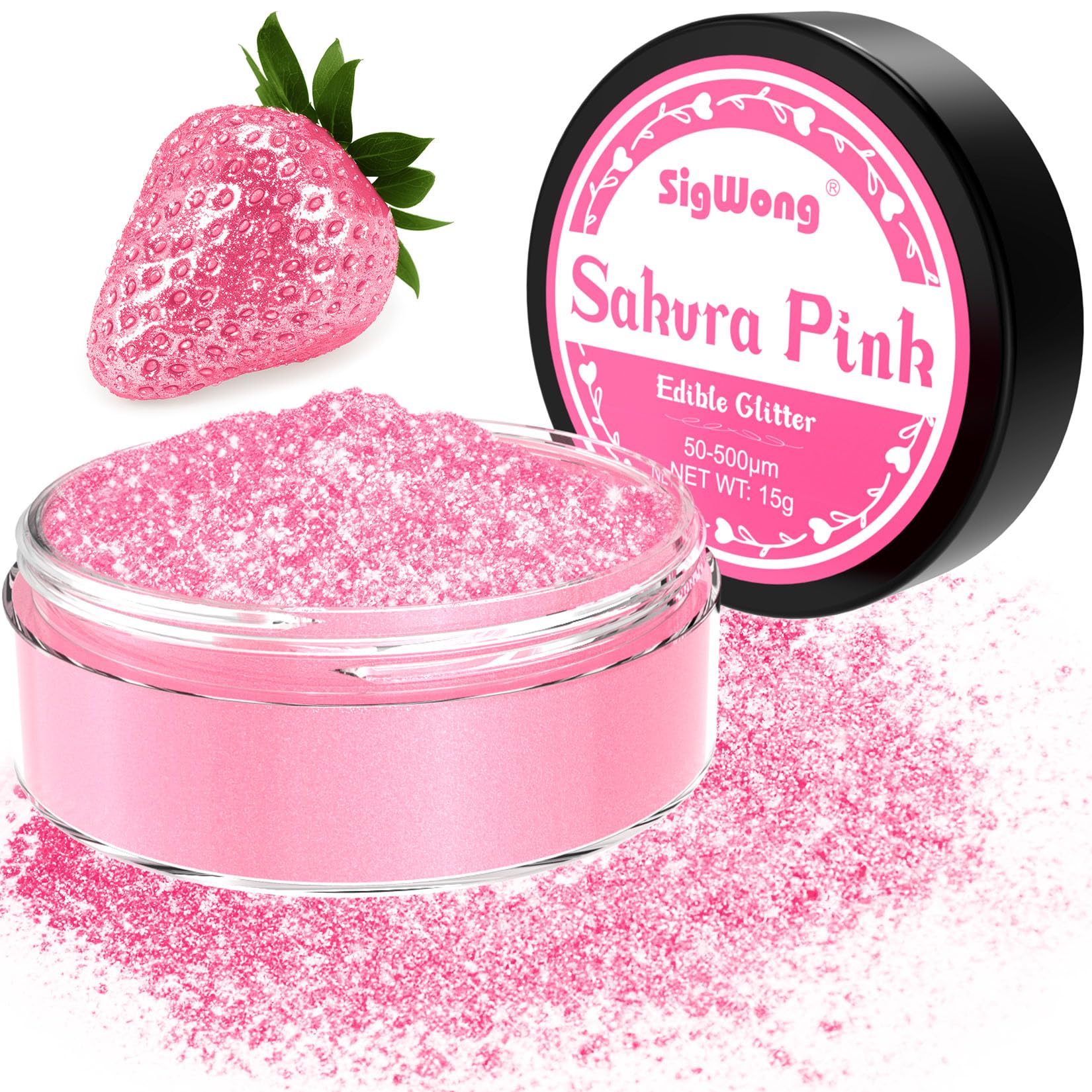 Pink Edible Glitter for Drinks - 15g Lustre Dust Edible Sprinkles for Desserts Cake Decorations, Food Colouring Powder Paint for Chocolate, Strawberries, Drinks, Cupcakes, Fondant, Cocktails-Pink