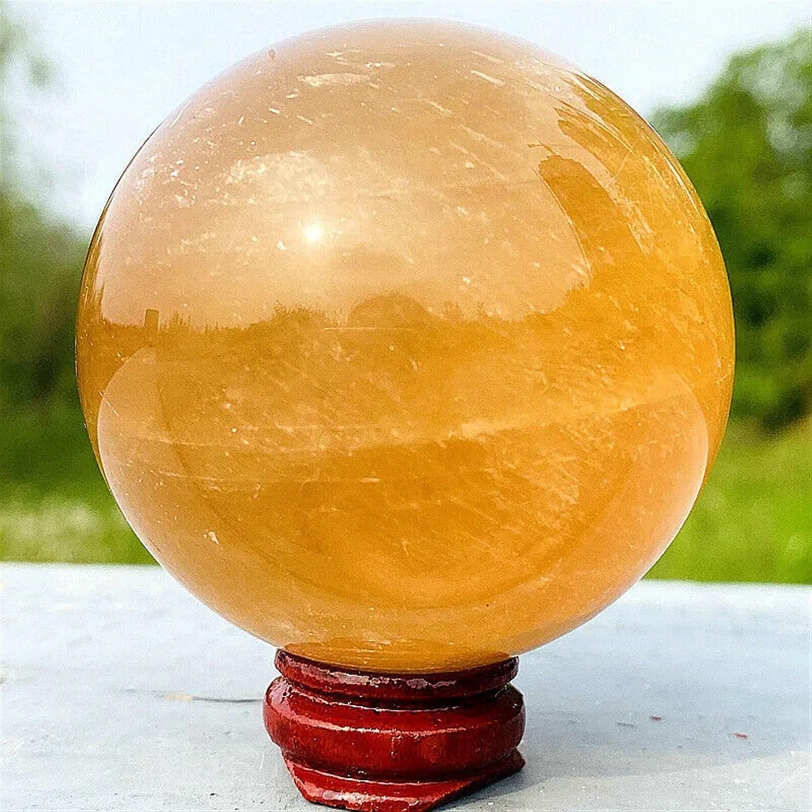 Natural Citrine Calcite Quartz Crystal Ball Home Decoration Wooden Frame Home Decoration (5.5-6cm)