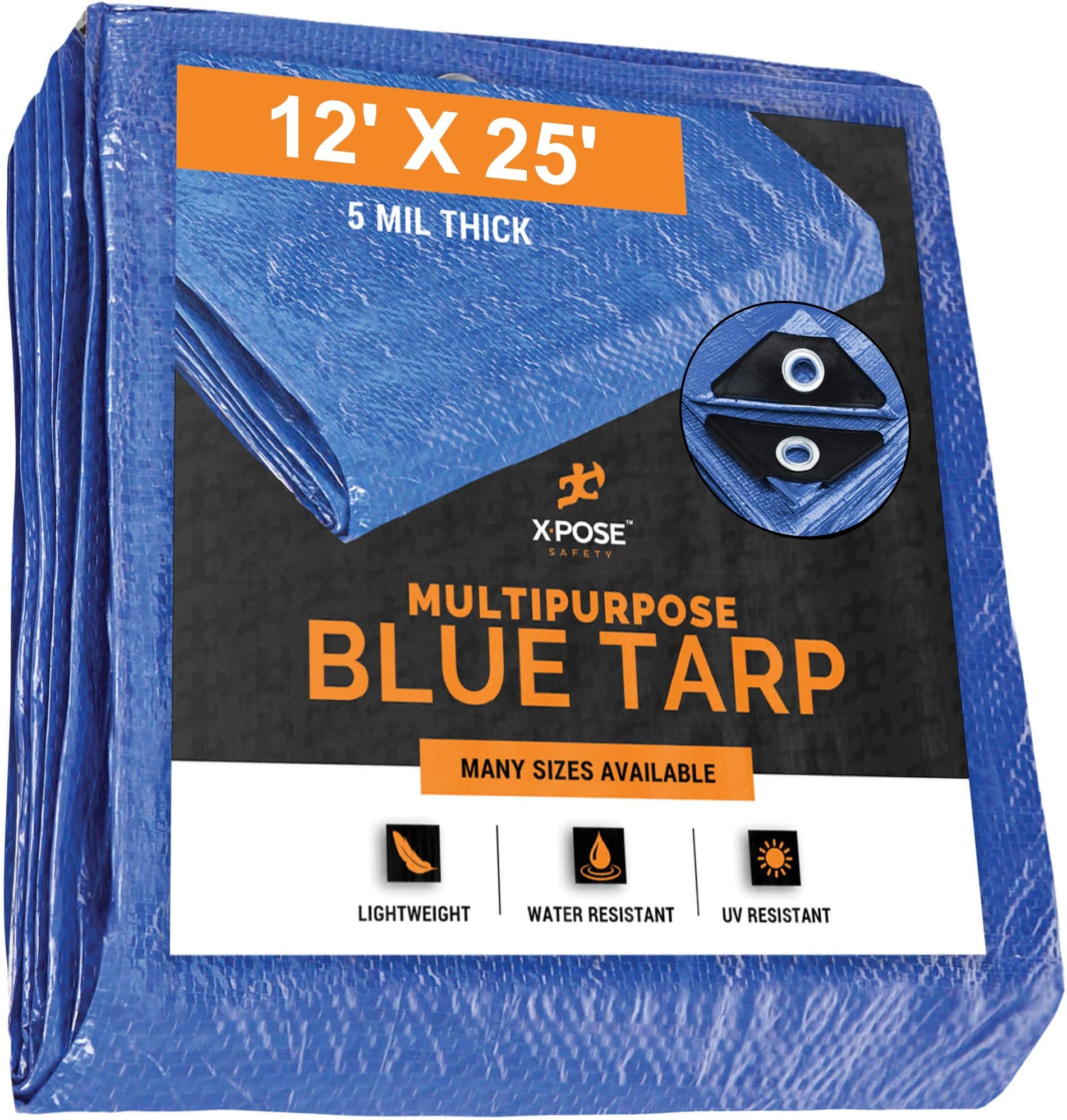 Better Blue Poly Tarp 12' x 25' - Multipurpose Protective Cover - Lightweight, Durable, Waterproof, Weather Proof - 5 Mil Thick Polyethylene - by Xpose Safety