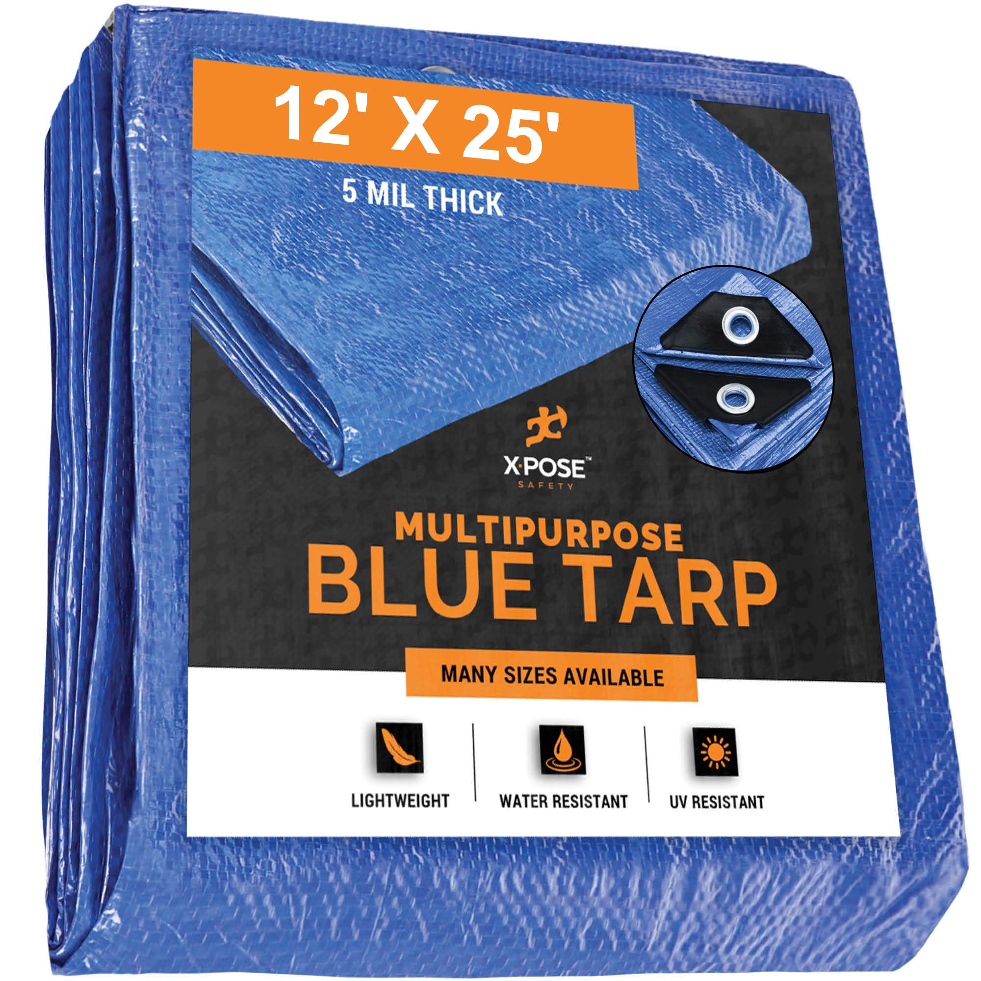Better Blue Poly Tarp 12' x 25' - Multipurpose Protective Cover - Lightweight, Durable, Waterproof, Weather Proof - 5 Mil Thick Polyethylene - by Xpose Safety