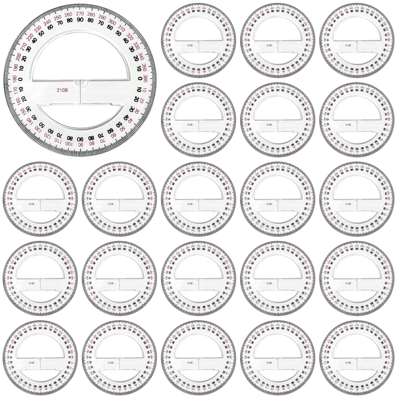 Lot de 24 rapporteurs à 360 degrés pour mathématiques et design, plastique transparent, marquages faciles à lire, ensemble de salle de classe