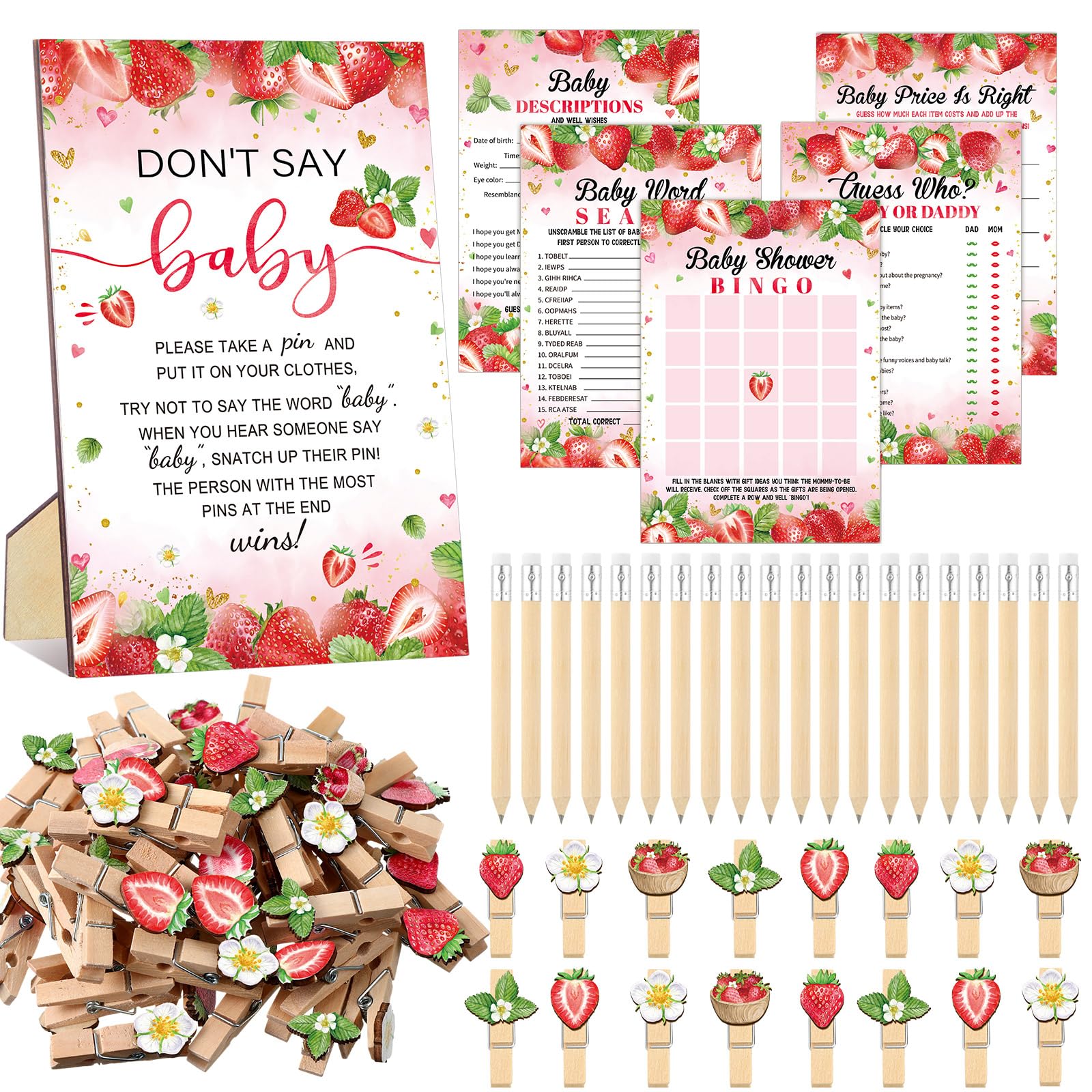 Patelai 321 Pcs Baby Shower Games Supplies, Strawberry
