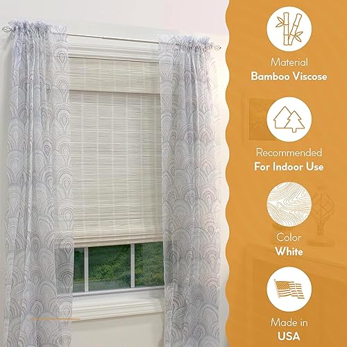 Miniatura 8 de Radiance - Cortinas romanas de bambú inalámbricas para ventanas - Persianas de bambú de madera blanca para difuminar la luz del sol - Fáciles de