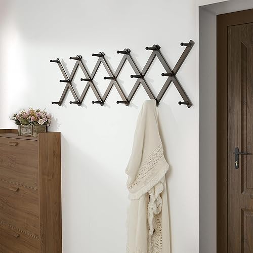 Miniatura 3 de Dseap Percha de pared de acordeón Perchero expandible de pared de madera de 16 '' de alto, soporte para percheros, gancho de acordeón para gorras de