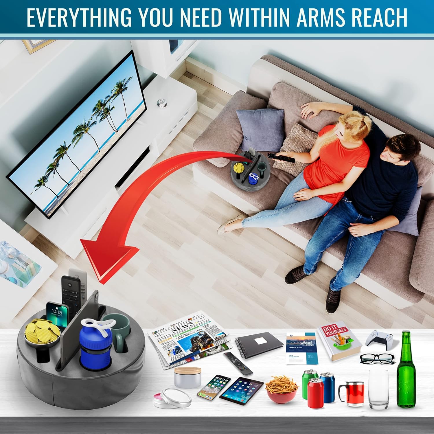 Convenient Couch Cup Holder, Couch Caddy, Sofa Cup Holder. The Perfect Couch Accessory