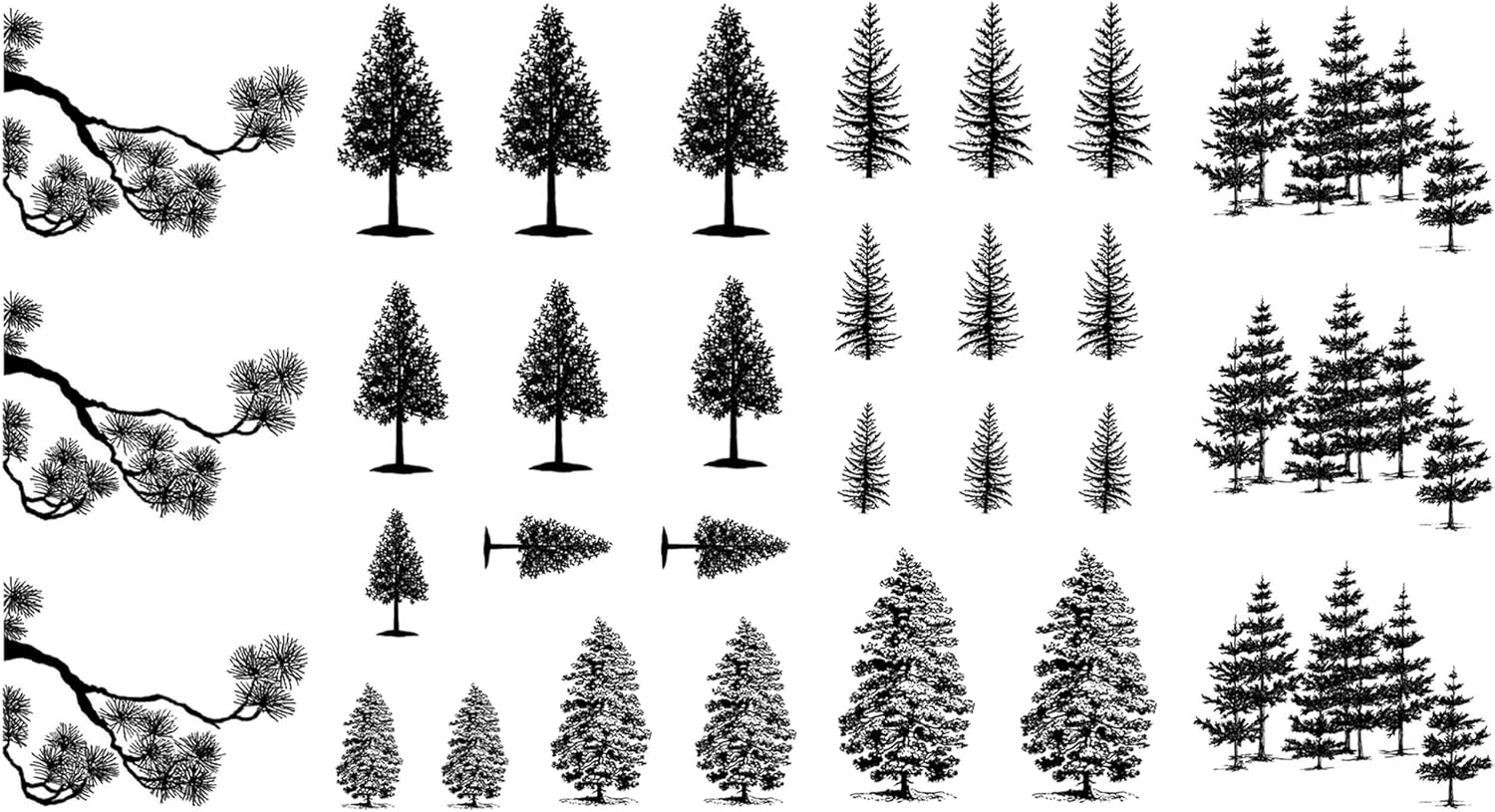 Pine Trees 1/2 to 1-1/8 Black Fused Glass Decals