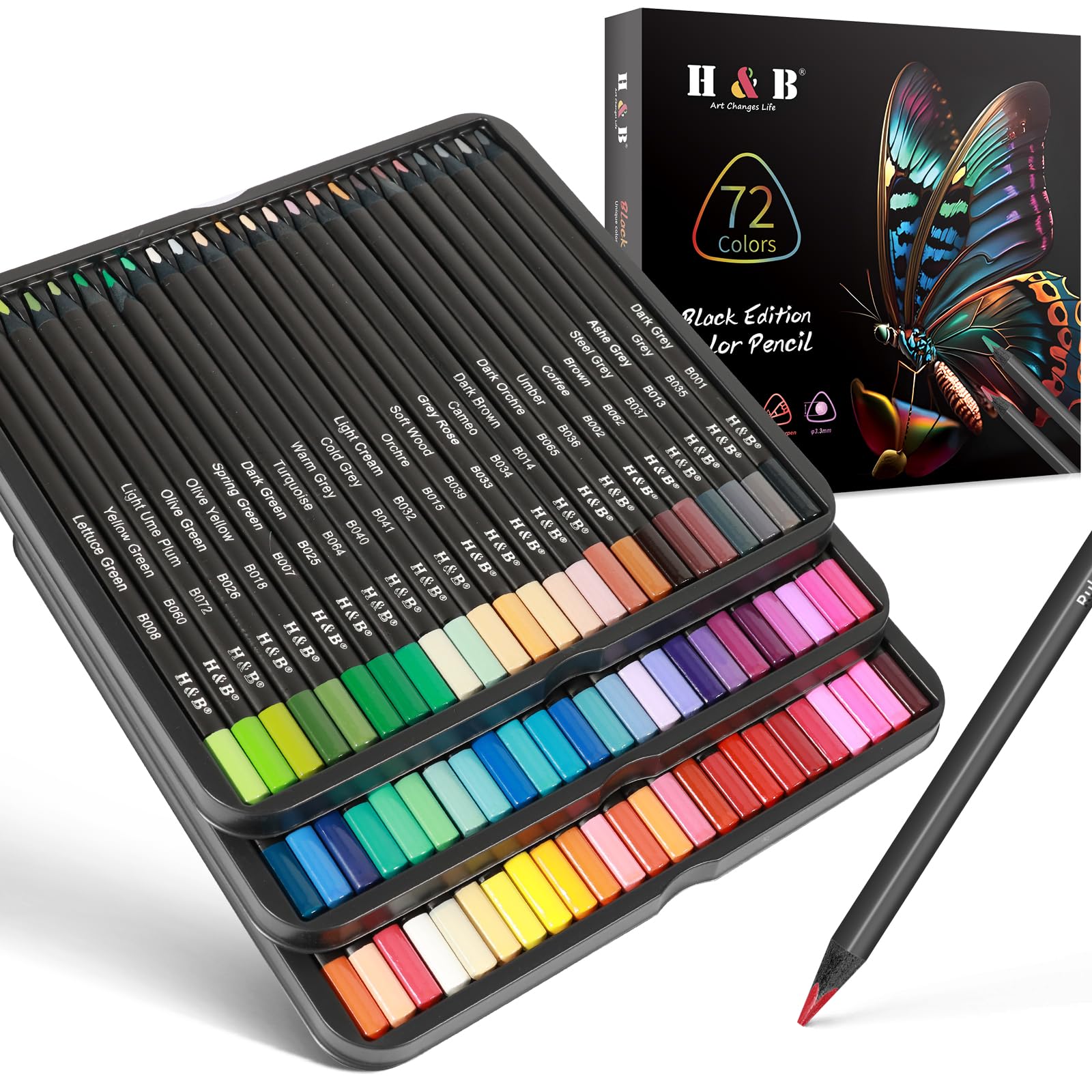 Amazon | H & B 色鉛筆72本セット、メタリック鉛筆、スケッチ鉛筆