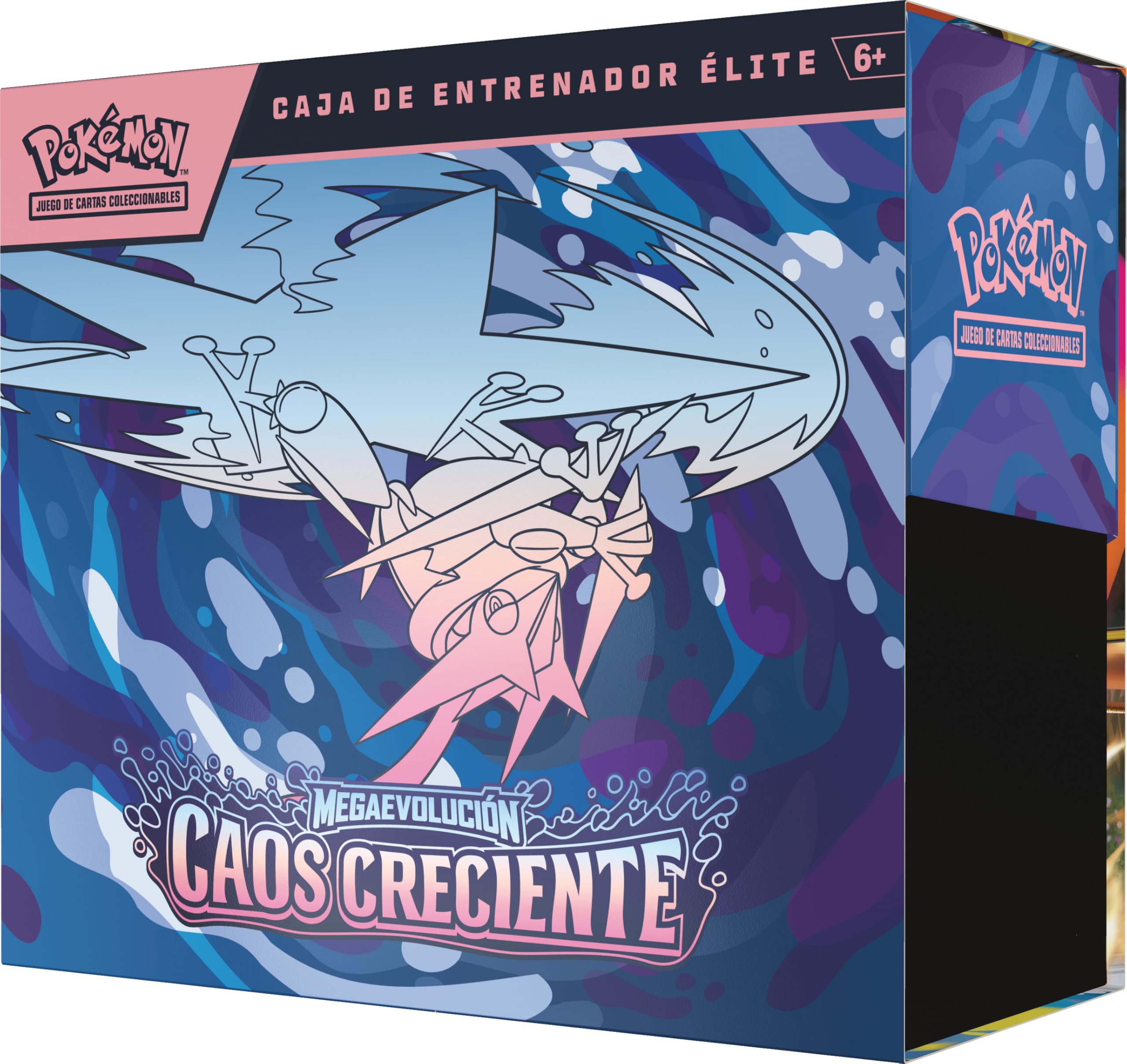 Pokémon: Caja de Entrenador Élite de Megaevolución-Caos Creciente (1 Carta de promoción con ilustración expandida, 9 Sobres de Mejora y Accesorios prémium)