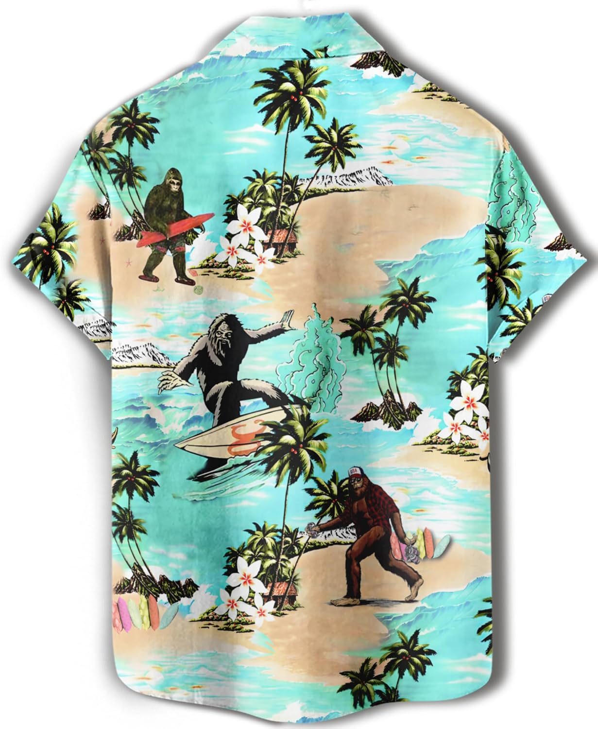 Men's Hawaiian Floral Print Button-Down Shirt, Tropical Floral Short Sleeve,Beach Party Shirt - Image 4
