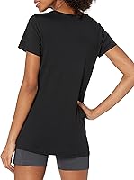 Vista 97 de Yaxa Essentials Camiseta de manga corta con cuello redondo para mujer, de secado rápido, para entrenamiento, gimnasio, paquete múltiple Tinte