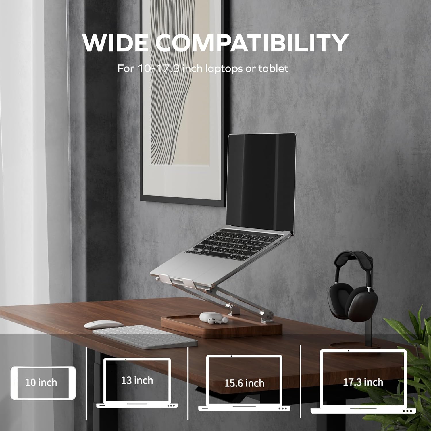 muso wood Laptop Stand for Desk, Laptop Riser with Walnut Storage Base, Adjustable Laptop Stand, Ergonomic Wooden Laptop Ventilated Stand for 10 to 17.3 Inches Notebook PC Computer