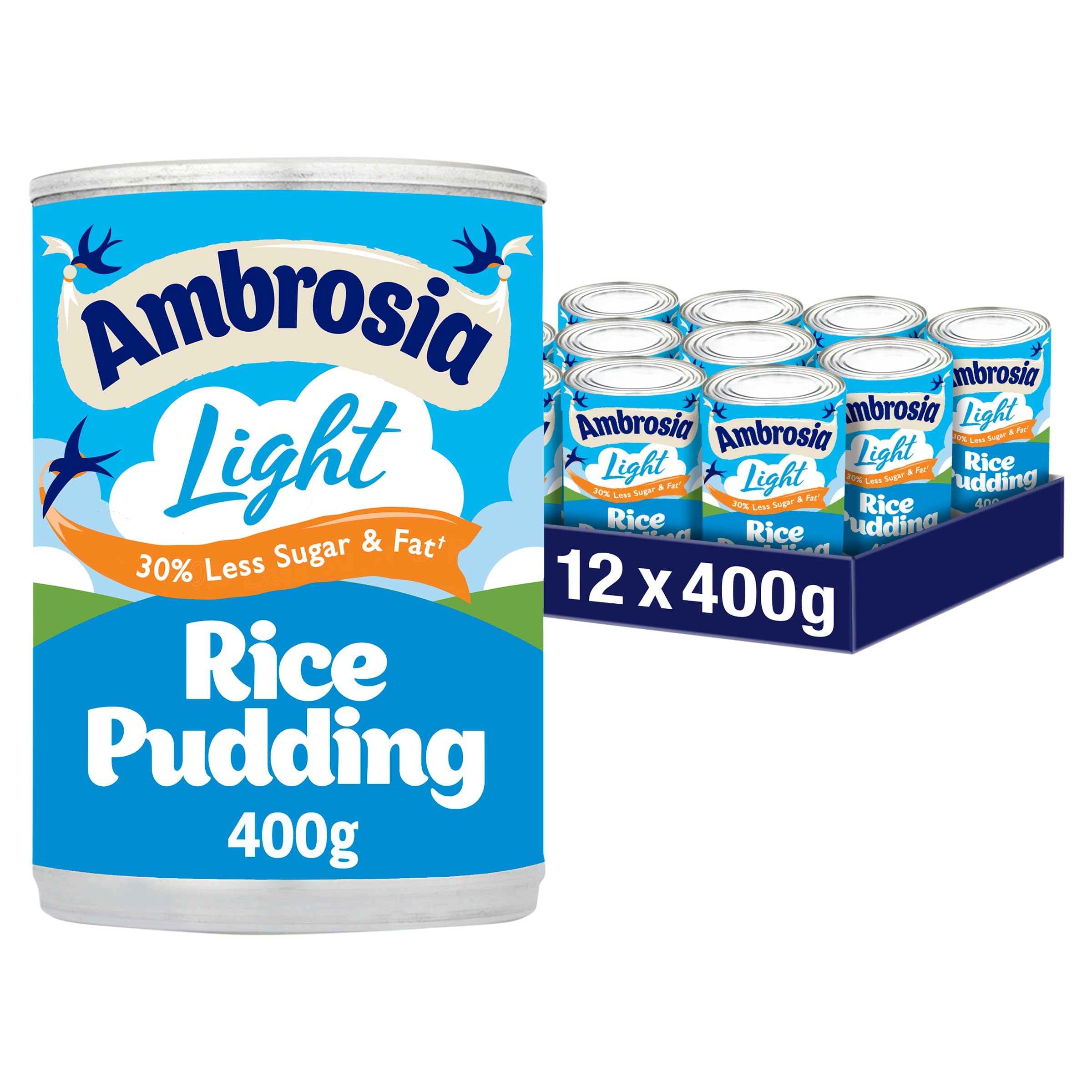 Ambrosia Devon Light Rice Pudding Cans, Classic Creamy Dessert, Ready-to-Eat, 400 g, (Pack of 12)