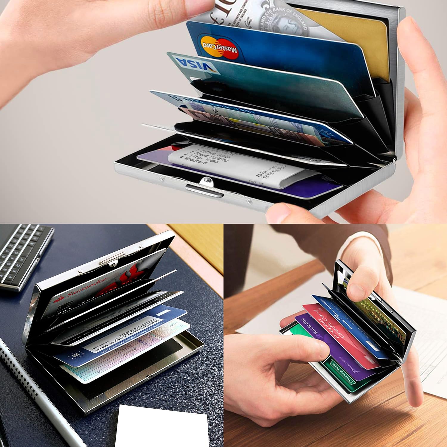 Etui na Karty Kredytowe, Wąski Portfel z Blokadą RFID, Modny Design i Artystyczne Wzory, Metalowy Portfel na Karty Kredytowe, dla Mężczyzn i Kobiet. (6 Kart/Srebra/K)