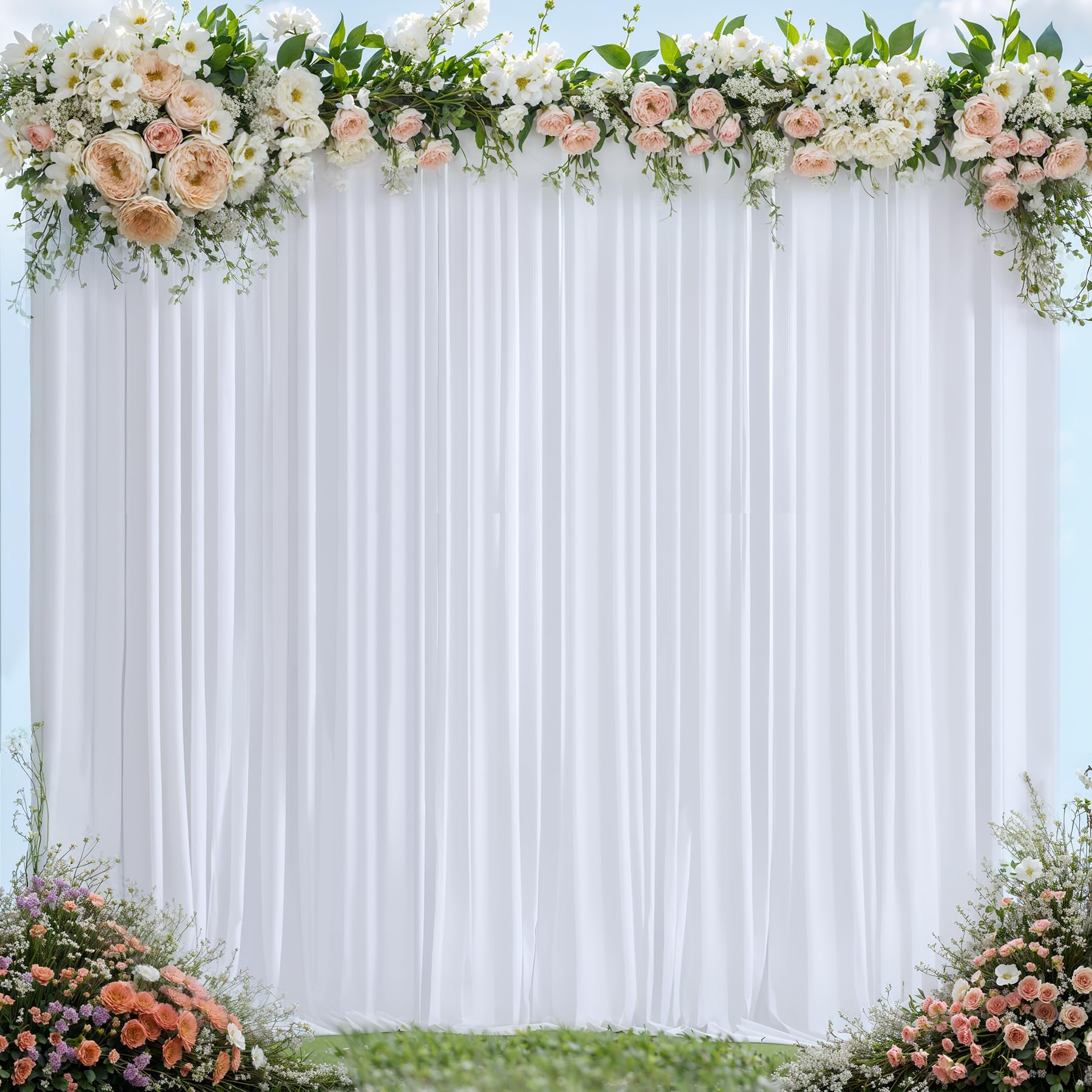 10ft x 7ft White Backdrop Curtains Panels for Party Wrinkle Free Fabric Backdrop Drapes Decorations Cloth for Wedding Baby Shower Photography Engagement Bridal Shower Gender Reveal Background Curtain