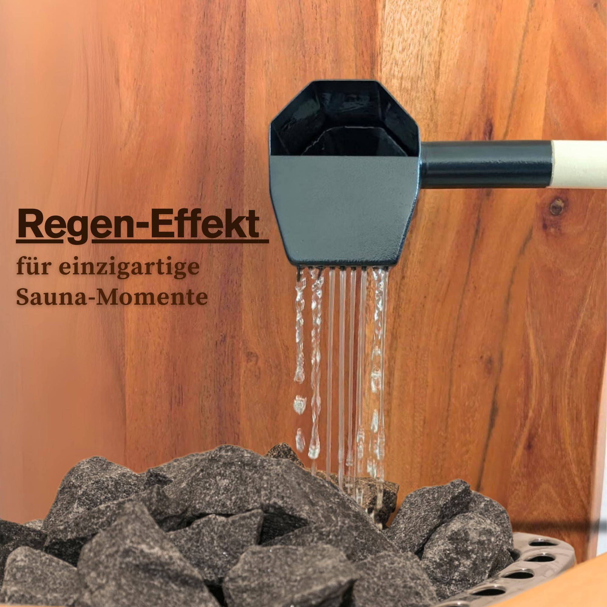Saunakelle aus Edelstahl und Holz mit Regen-Funktion 330ml Zubehör für Sauna & Gartensauna