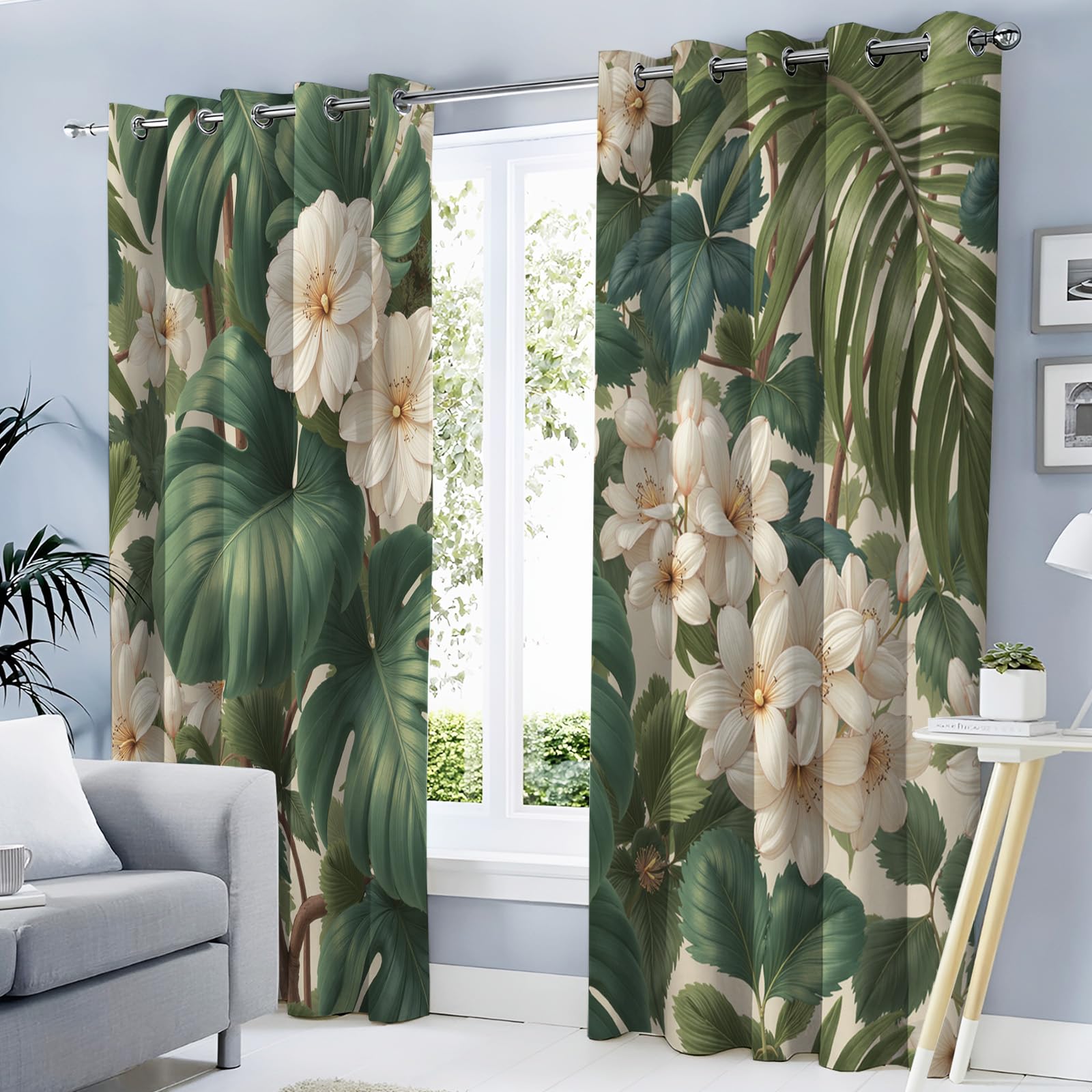 Rideau feuilles luxuriantes pour une ambiance nature dans la chambre