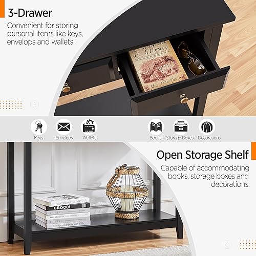 Miniatura 6 de Yaheetech Mesa consola con 3 cajones, 2 mesas de entrada de madera con estantes de almacenamiento, mesa estrecha y larga para sofá para sala de