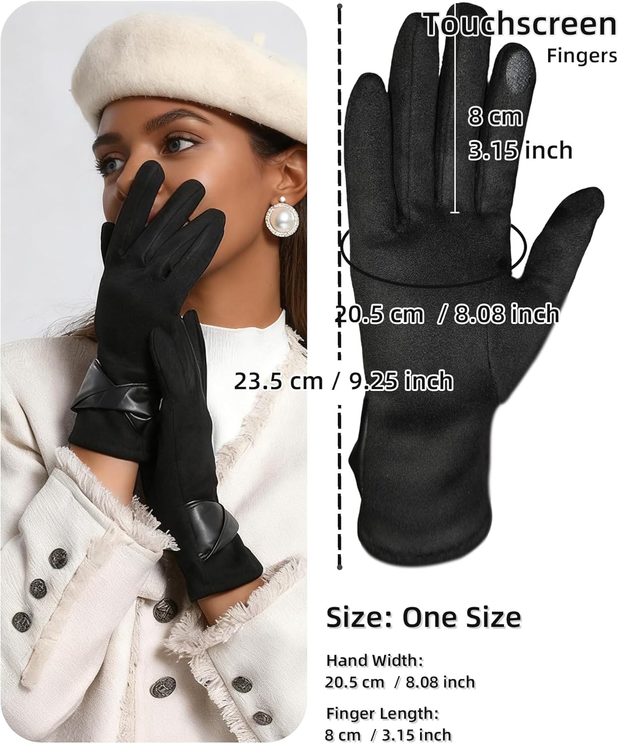 Womens Winter Gloves Touch Screen, Suede Warm Ladies Gloves for Driving Party Women Gloves for Cold Weather - Image 5