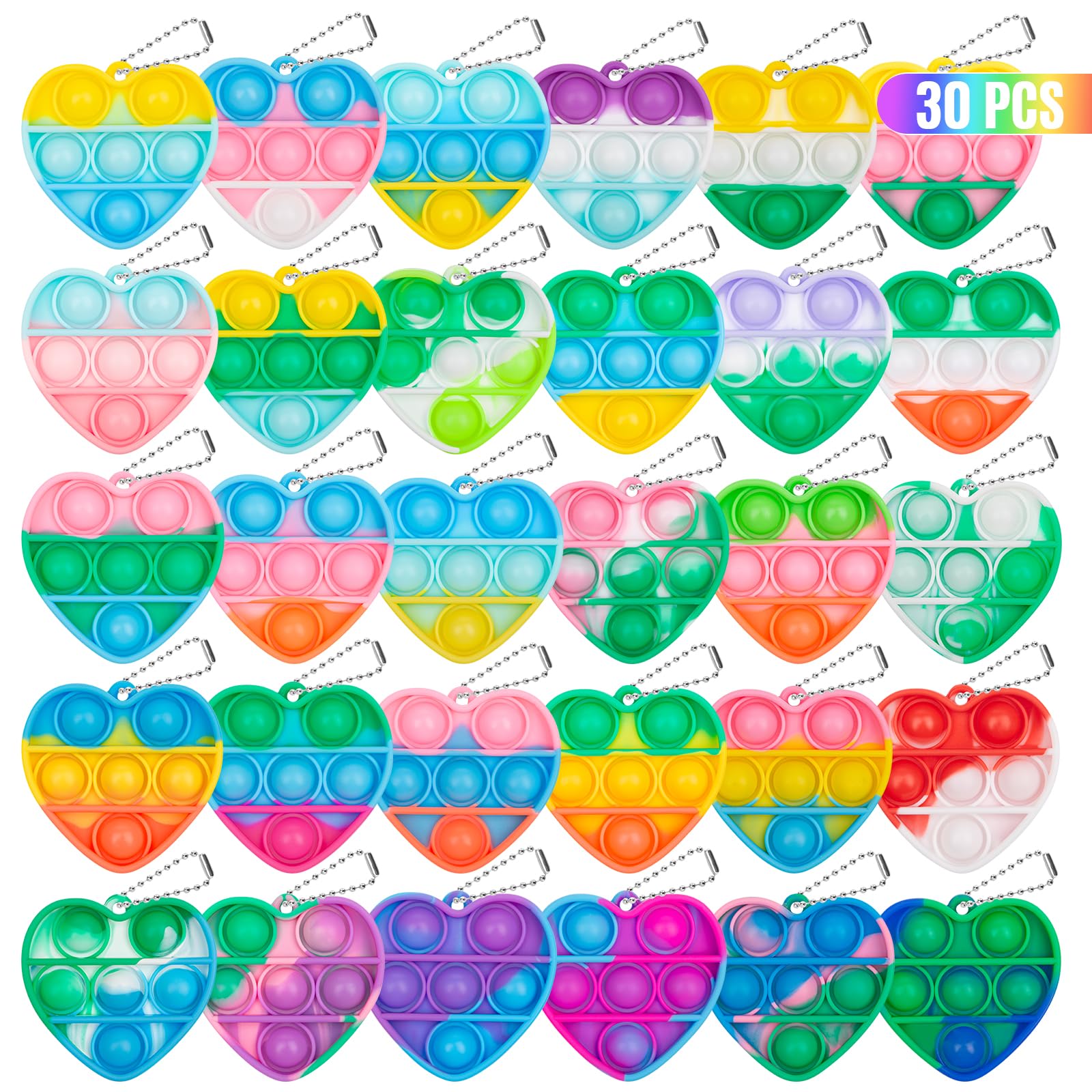 30 Pack Pop Fidget Toys Bulk Its Valentines Day Gifts for Kids Valentines for Kids Classroom Valentines Day Party Favors Mini Heart Pop Fidget Keychain It Bulk Toys Valentine Goodie Bags Boys Girls