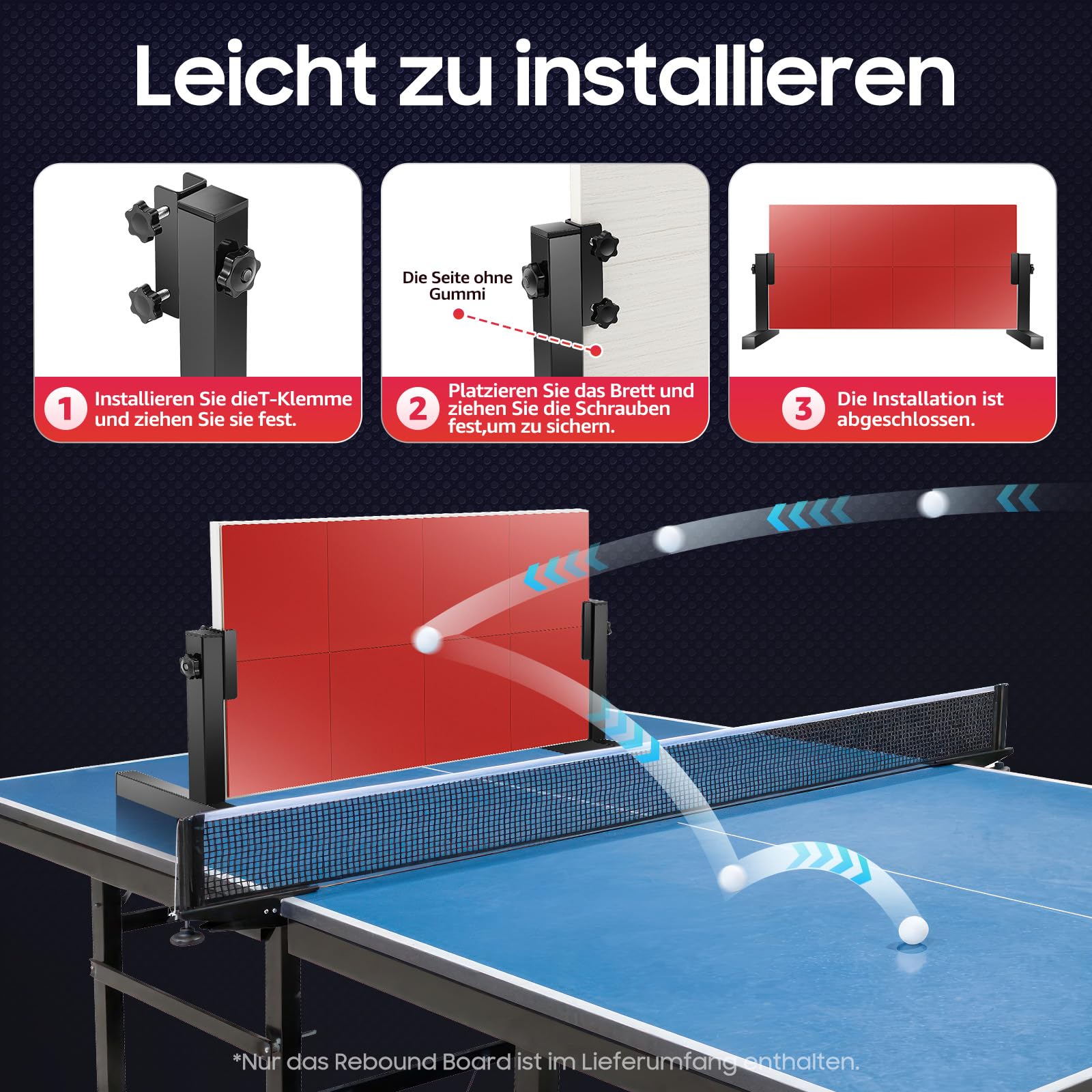 Planche de retour de tennis de table avec 8 blocs en caoutchouc - Appareil d'entraînement professionnel pour l'entraînement - Angle réglable à 360 ° - Pour l'intérieur et l'extérieur - Stable et