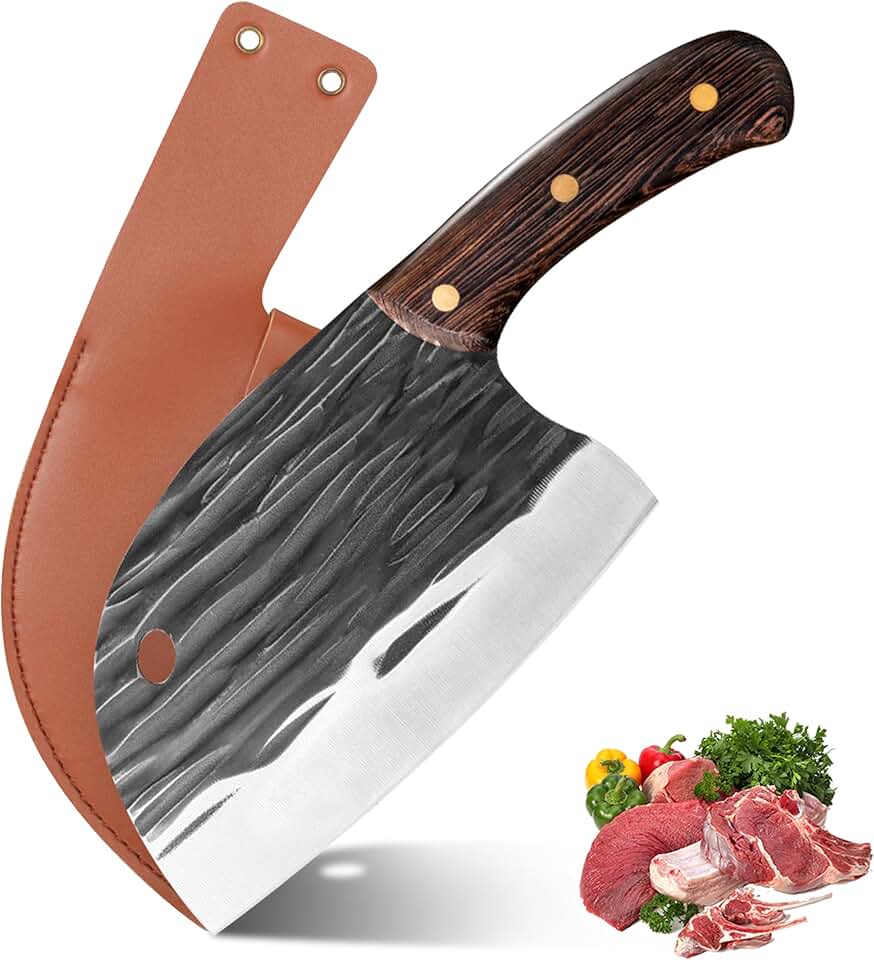 Cutelo para Carne e Osso de 15 cm, Cortador de Ossos Profissional com Bainha, Preto/Marrom