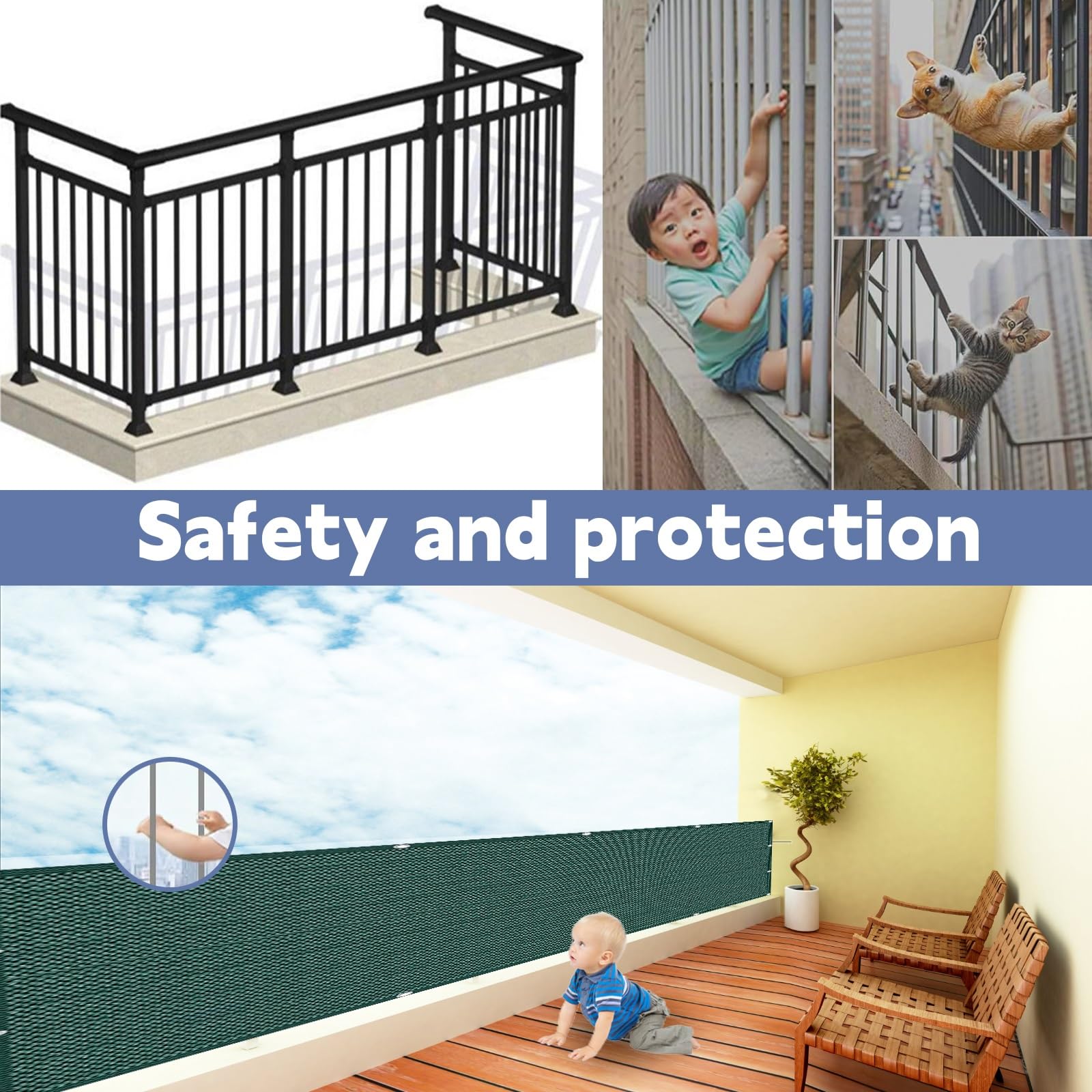 Osłona Balkonowa HDPE 70 x 800 cm 95% Ochrony Uv, Przeciwko Podglądaniu, Odporny Na Wiatr, Osłona Prywatności Na Balustradę Balkonową Do Zewnętrznego Tarasu, Ciemnozielony