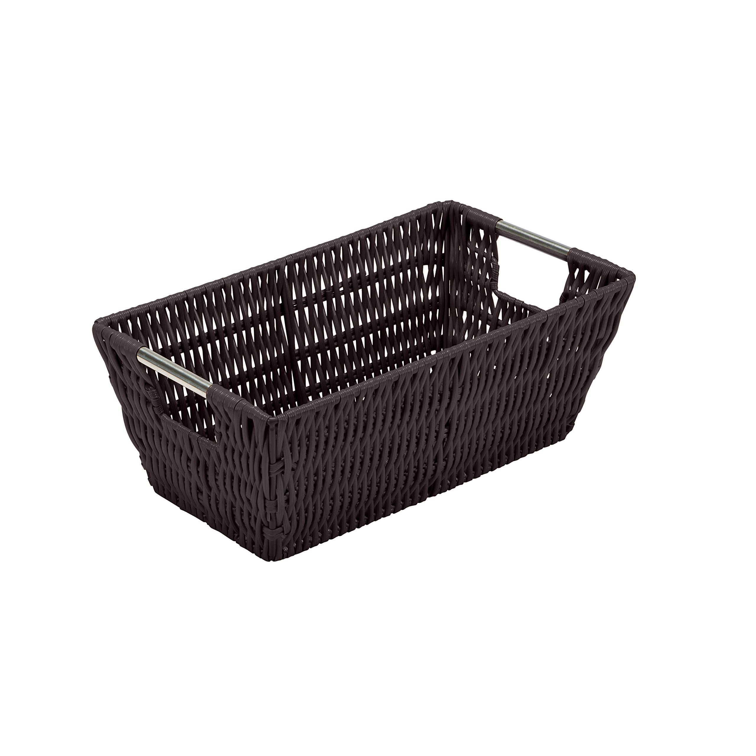 Simplify 11"x6.5"x4.5" Small Shelf Storage Woven Basket with Handles, Nursery, Playroom, Toys, Bedroom, Closet, Clothes, Office, Decorative Rattan