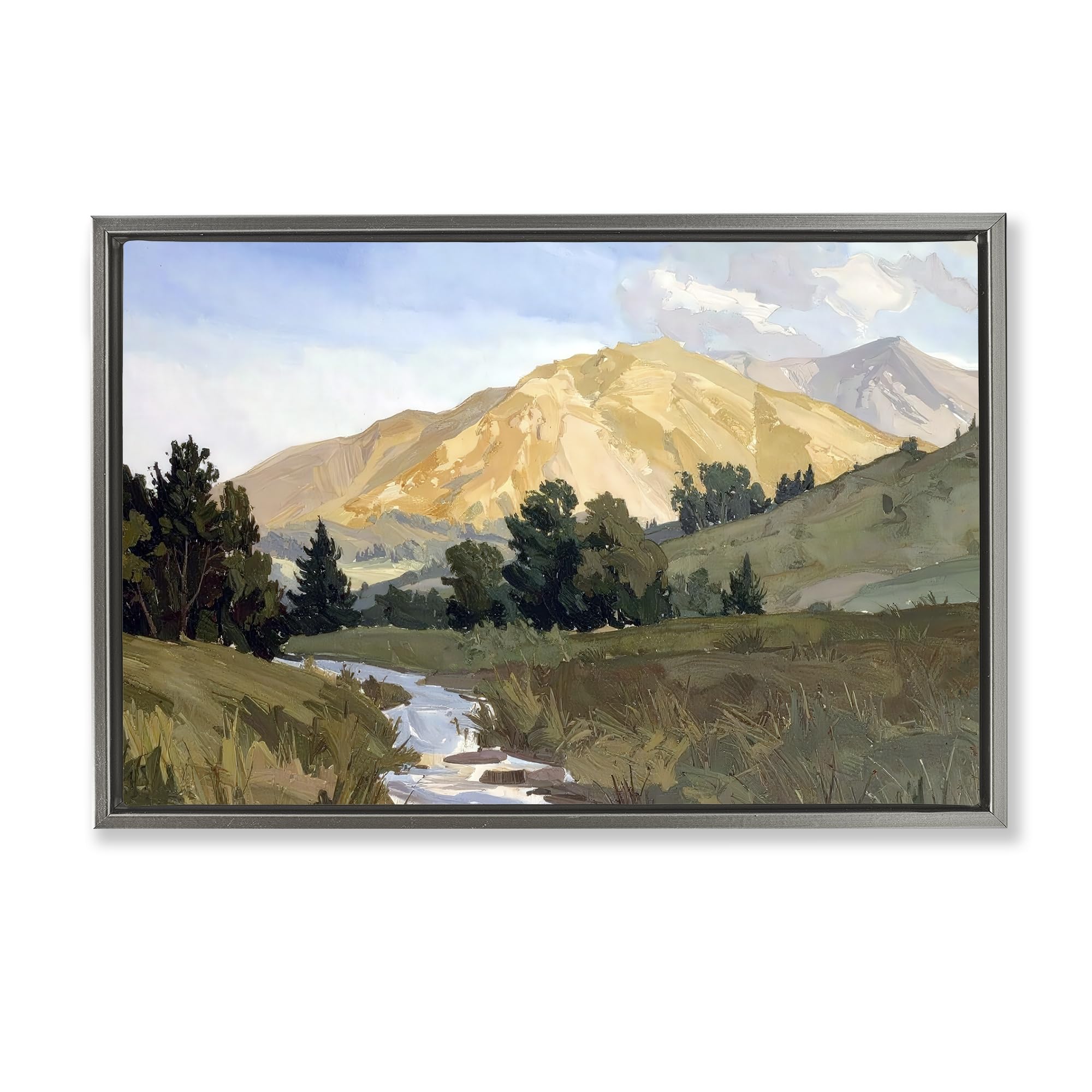Stupell Industries Luster Gray (Matte) 'Mountain Divide Valley'| Floating Frame Canvas Art