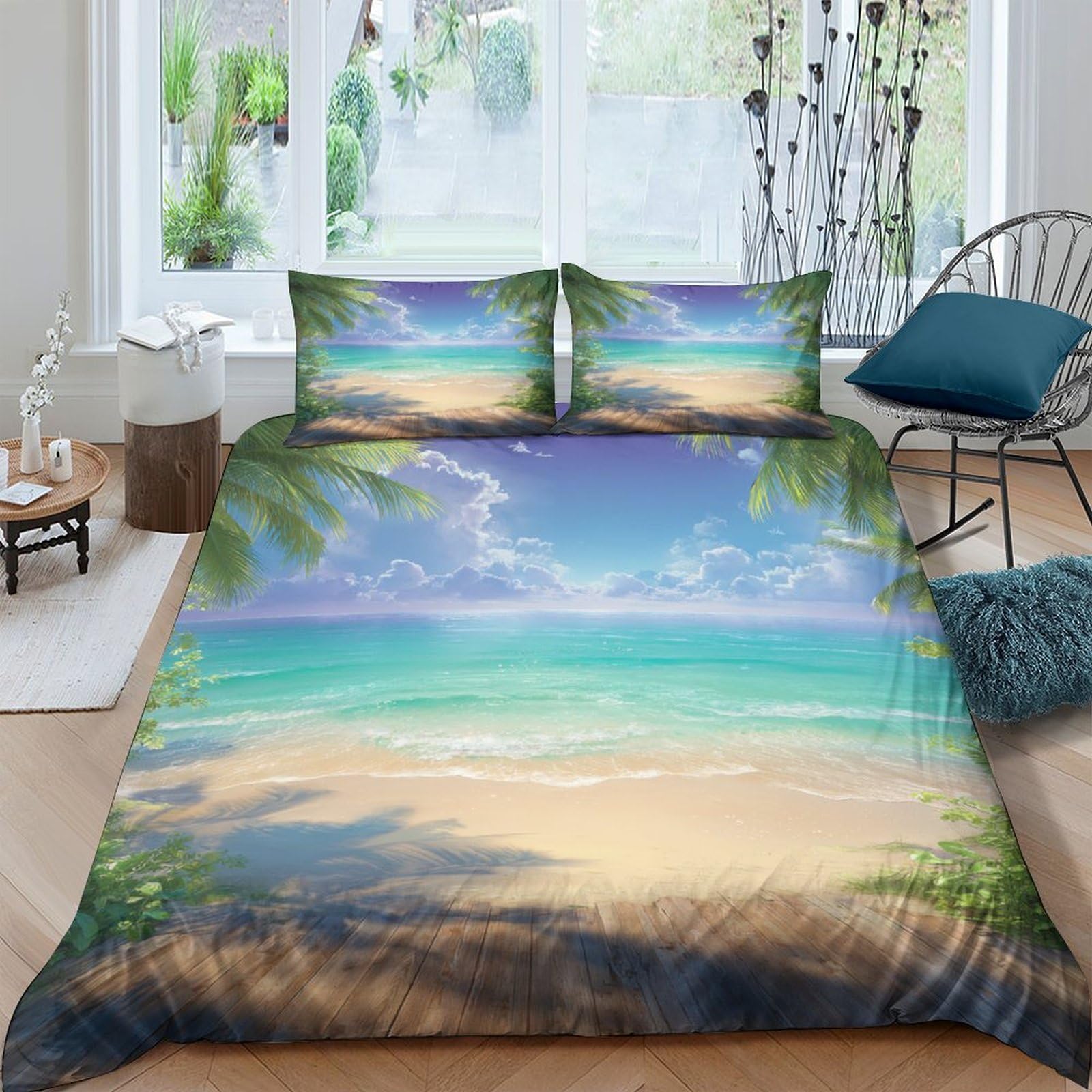 Ctjqhvkz Style-4 3D Printed Tropical Beach Fitted Sheet Microfiber Soft Breathable Ocean Wave Mattress Cover Bedroom Decor Single（135X200cm）