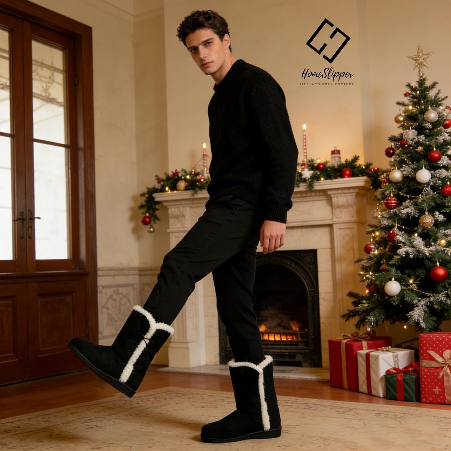 Home Slipper Men's Slippers Boots,Soft Winter Warm Memory Foam Indoor House Slipper Shoes - Image 2