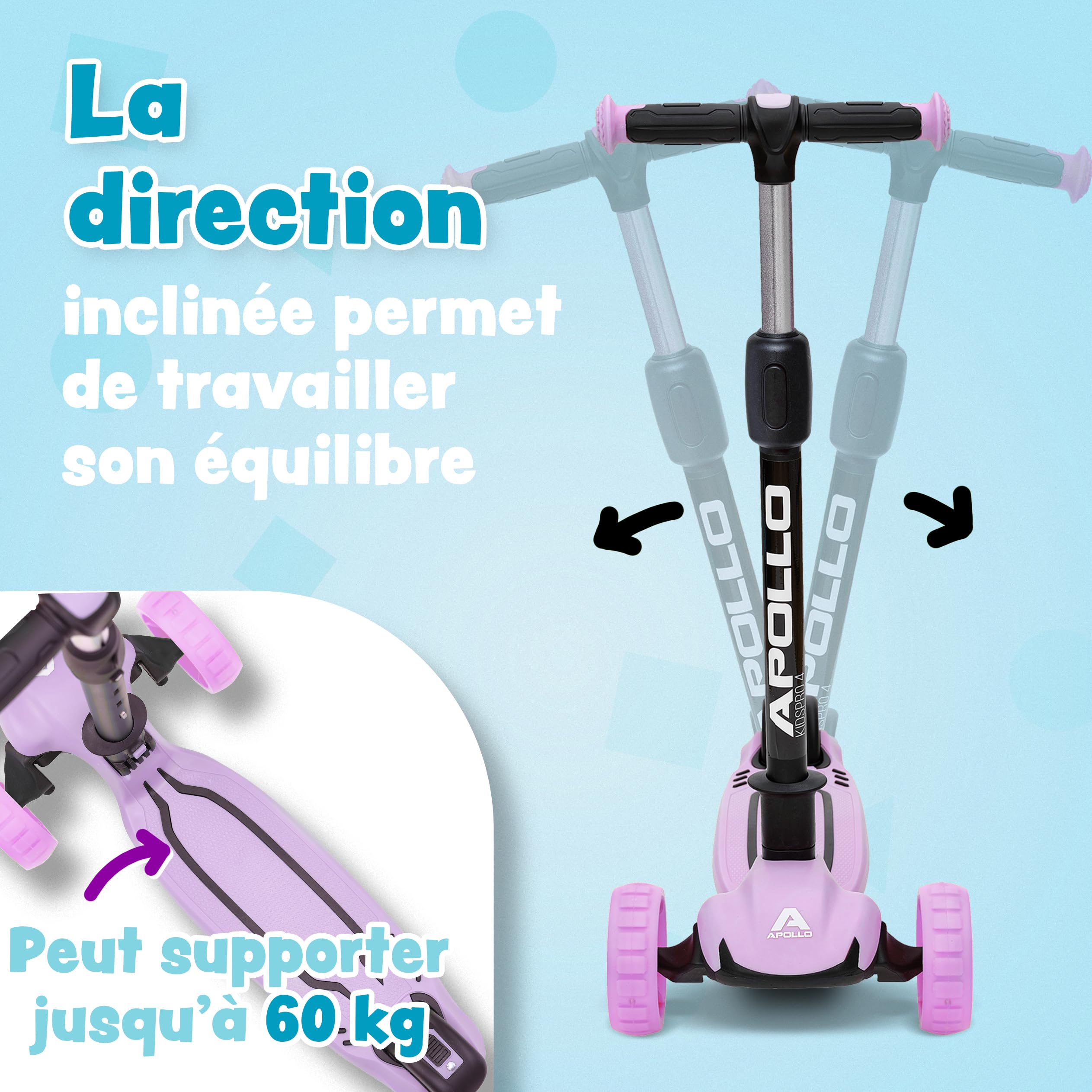 Apollo Trottinette Enfant Pliable KidsPro 4 – Trottinette Enfants 3 Roues Réglable en Hauteur - Trottinette Enfant 3 Ans et Plus - Trottinette Enfant Pliable Roues à LED – pour Filles et Garçons