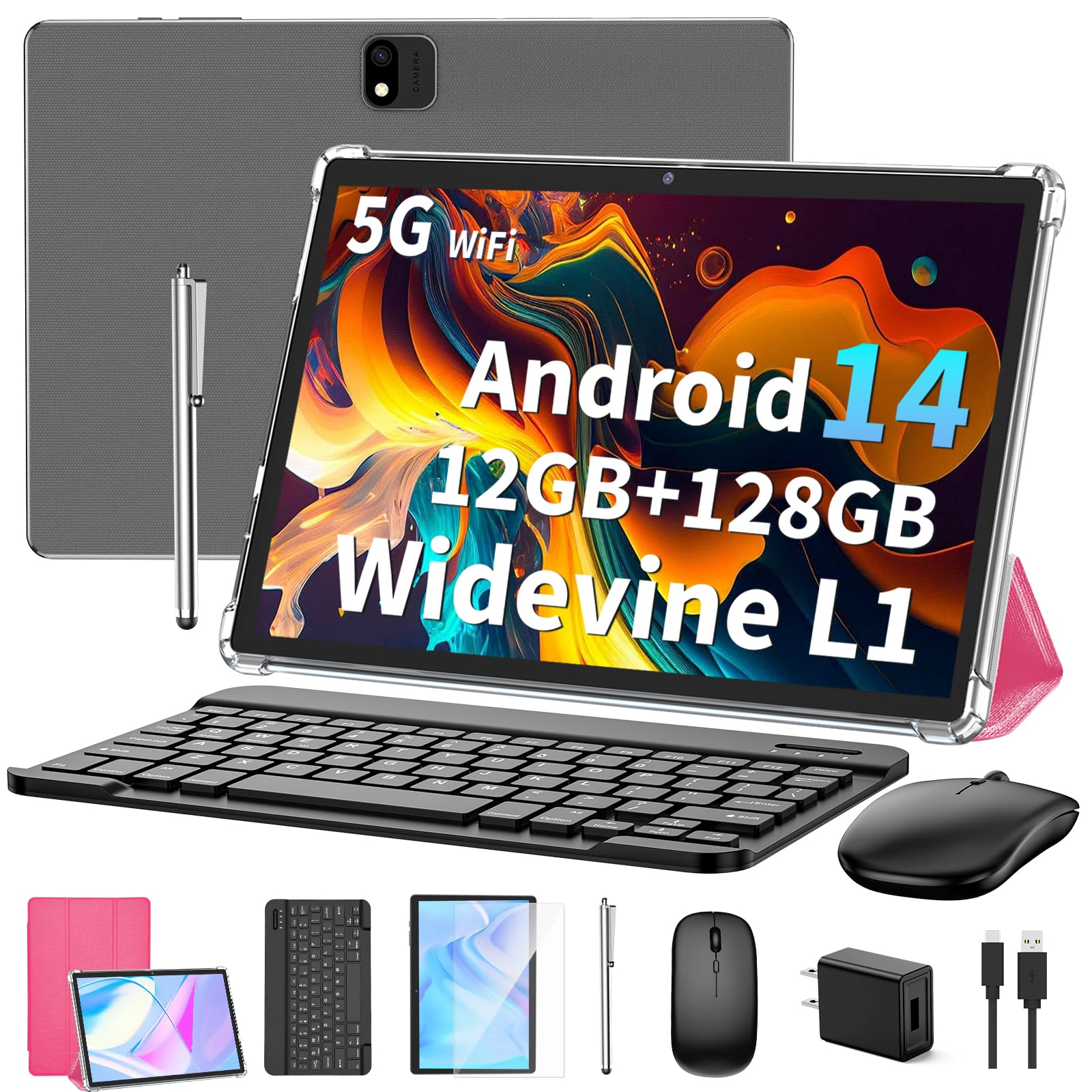 Android14タブレット　ピンク　キーボード　マウス　タブレットケース含む Amazon.co.jp: JJGJ Android 14 タブレット キーボード付き 12GB