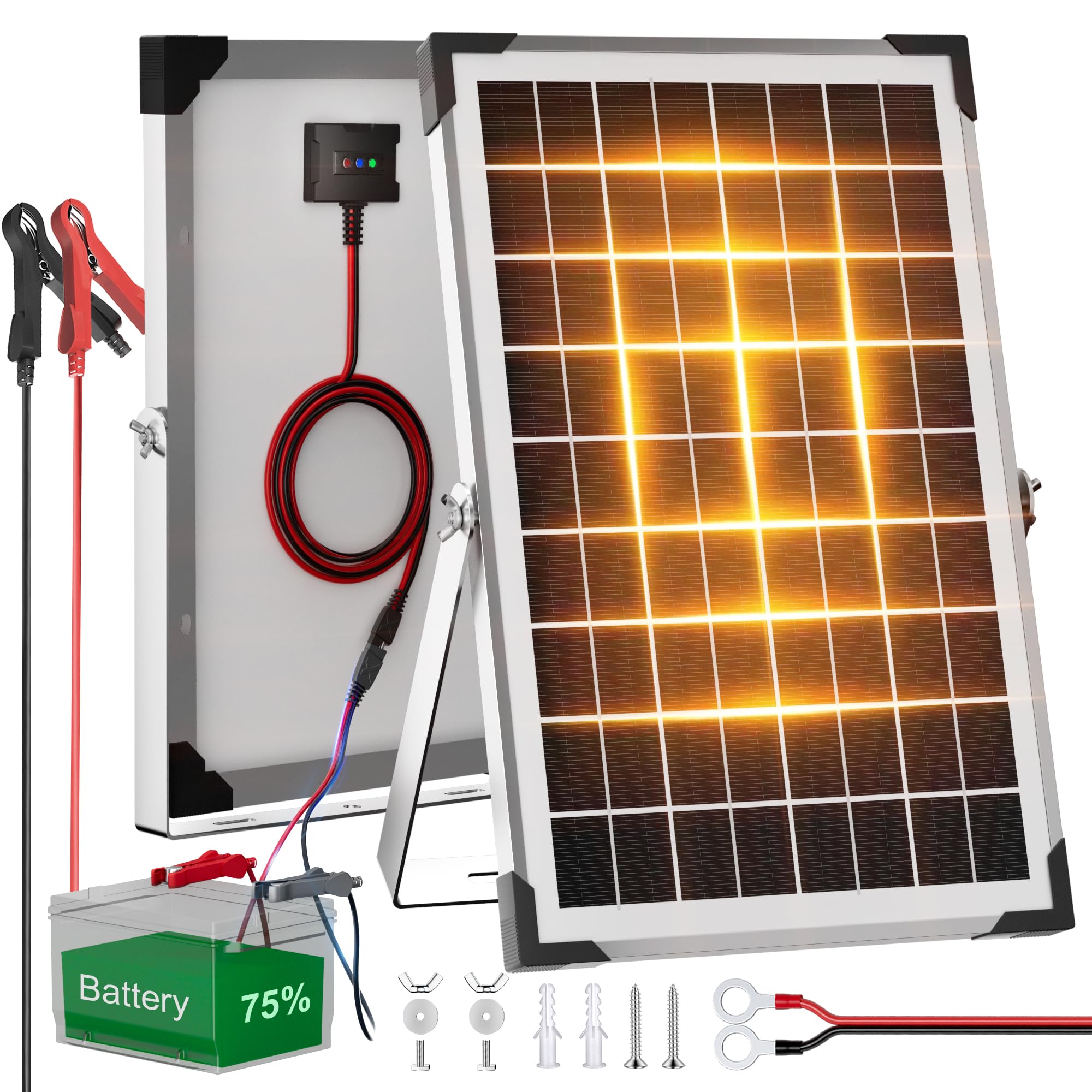 Voltset 10W Solar Battery Trickle Charger Maintainer + Upgrade 10A MPPT Charge Controller + Adjustable Mount Bracket, 12V Waterproof Solar Panel Trickle Charging Kit for Car RV Boat Motorcycle Trailer-image-48