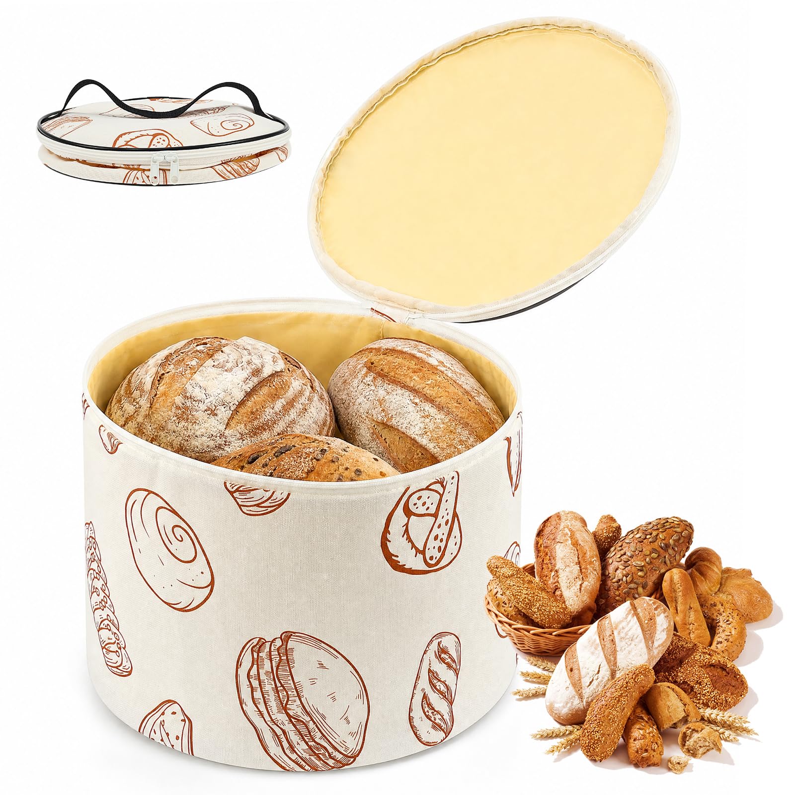 Cylindrical Beeswax Bread Bag, Reusable Sourdough Container with Zipper and Handle, 15x23.5cm Keep Bread Fresh Storage Bag for Storing Toast, Sourdough and Homemade Baked Treats(Style 3)
